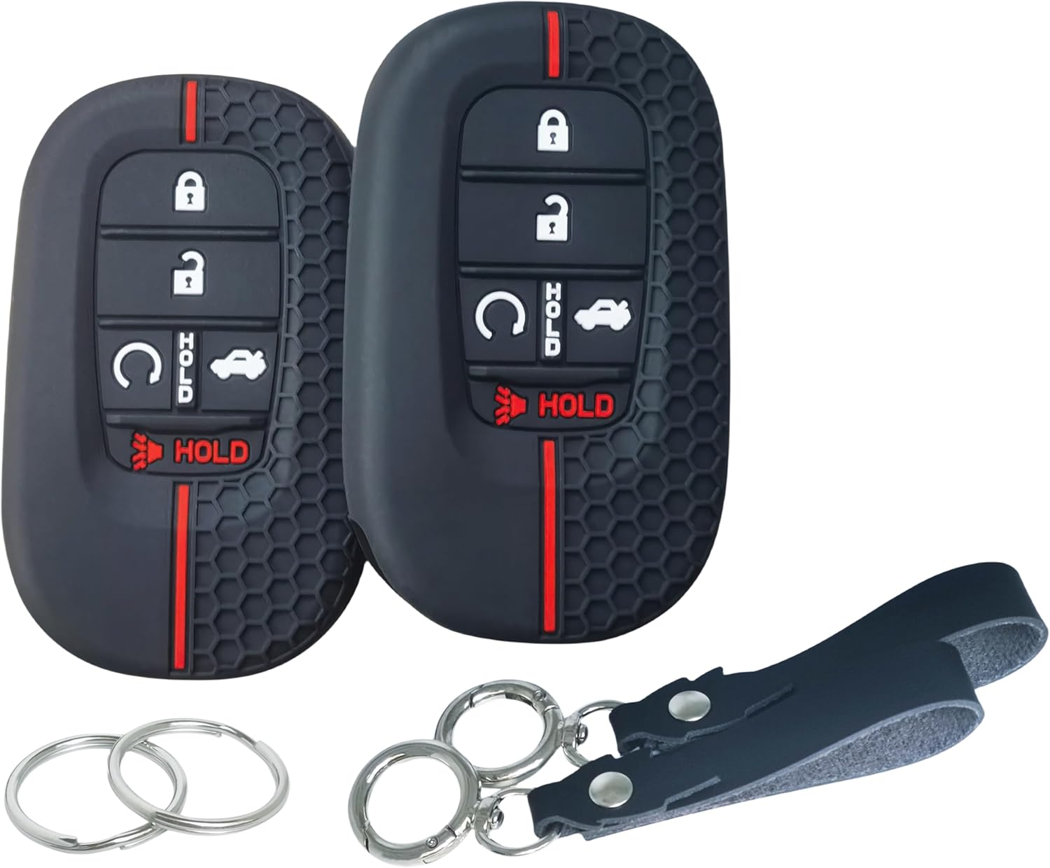 RUNZUIE 2 fundas de silicona para llavero inteligente de 5 botones para Honda Accord Civic Pilot HR-V CR-V Sport SI EX EX-L Touring 2022 2023 2024