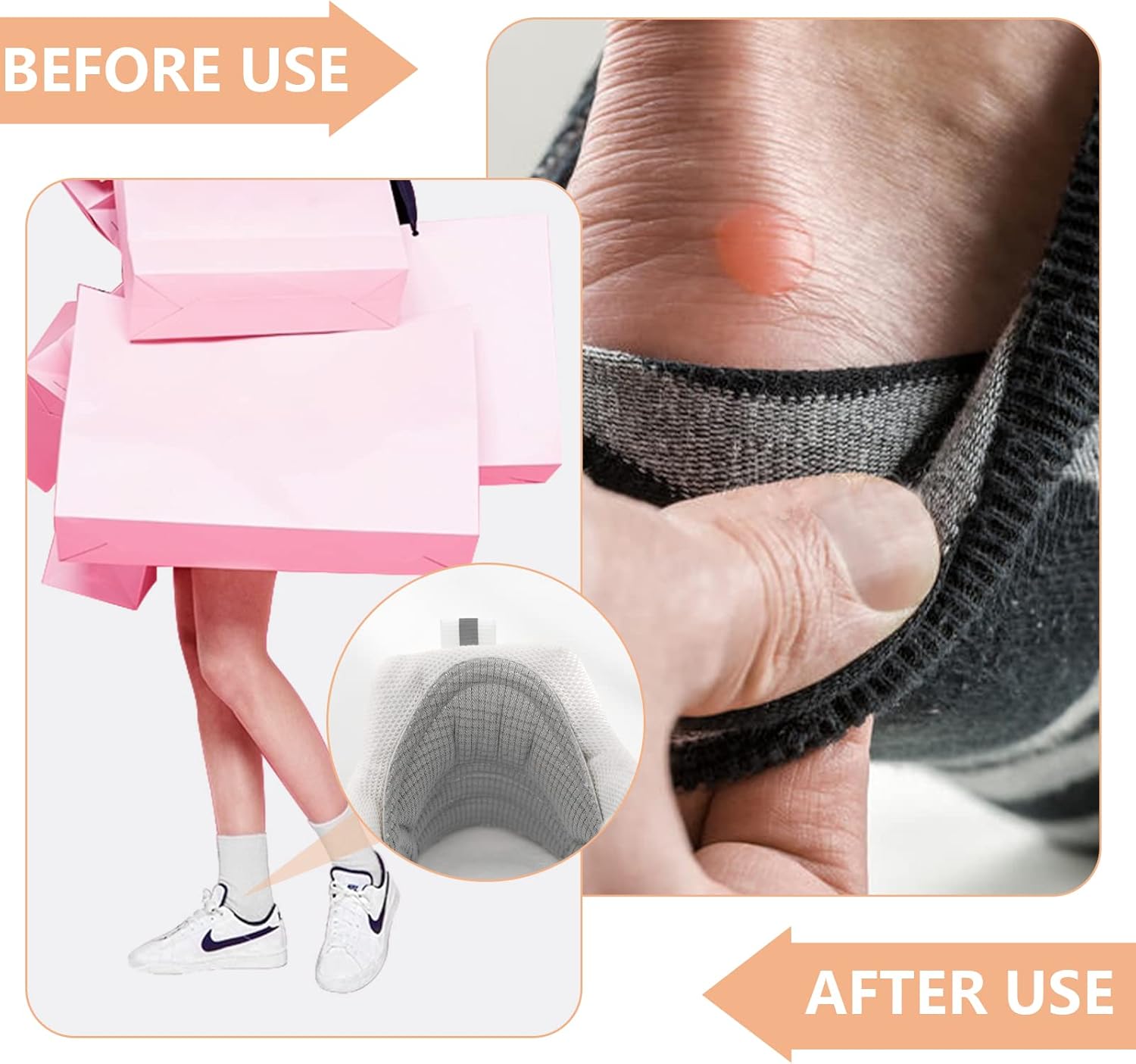 4 pares de protectores de talón para zapatos, inserciones de cojín en la parte posterior del talón, zapatos sueltos demasiado grandes, protectores