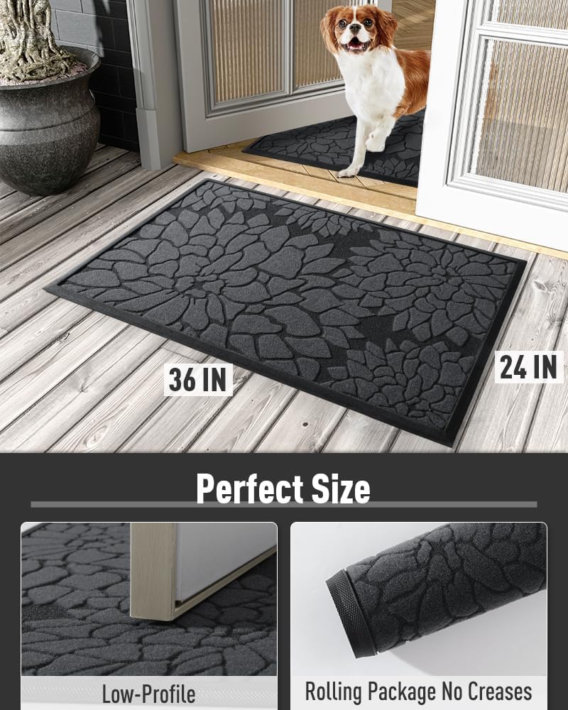 AMOAMI – Tapete de puerta  Tapete de bienvenida absorbente resistente para puerta delantera, tapete de goma antideslizante para puerta delantera,