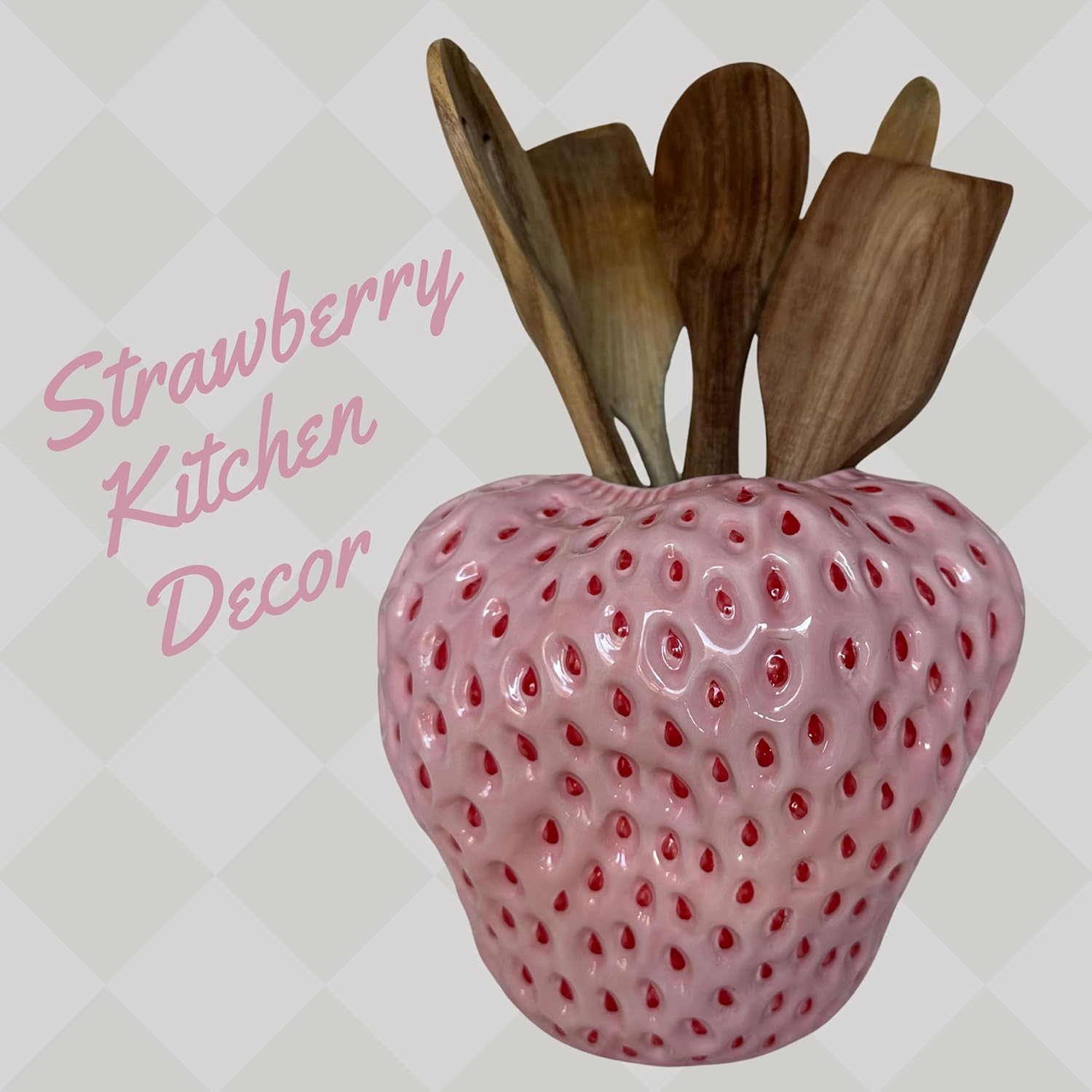 Jarrón de fresa rosa, jarrón único para decoración estética, decoraciones de fresa para cocina, estantería y centro de mesa auxiliar