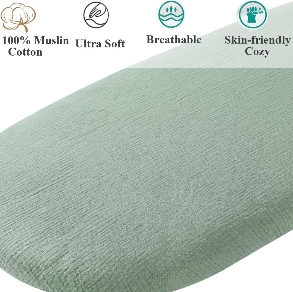 Sábana de moisés de muselina compatible con Graco Sense2Snooze moisés, paquete de 2 sábanas bajeras de algodón elegantes bohemias, súper suaves para