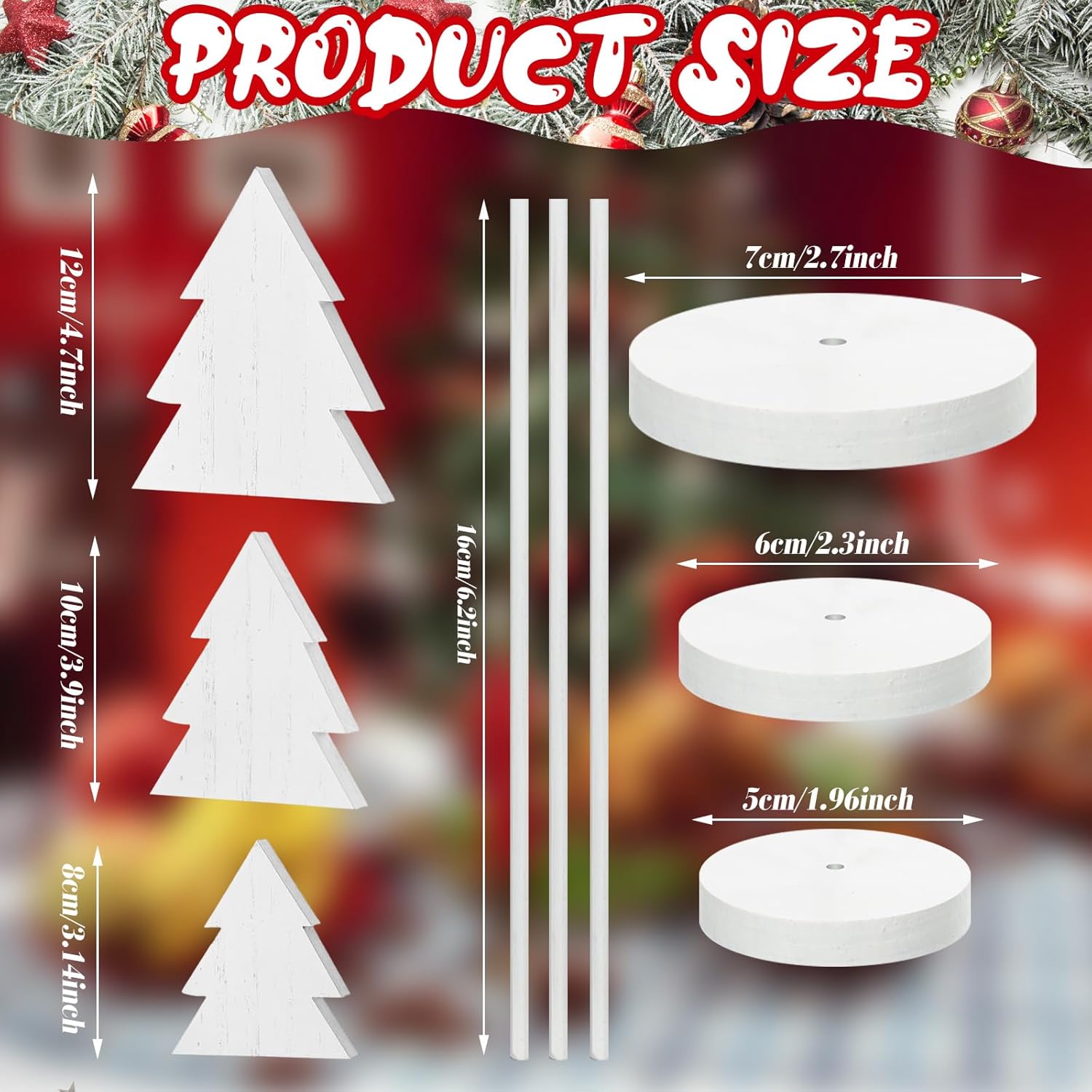 3 piezas de decoración de mesa de Navidad de pie alto blanco madera árbol de Navidad letreros de mesa de madera de Navidad decoración rústica centro