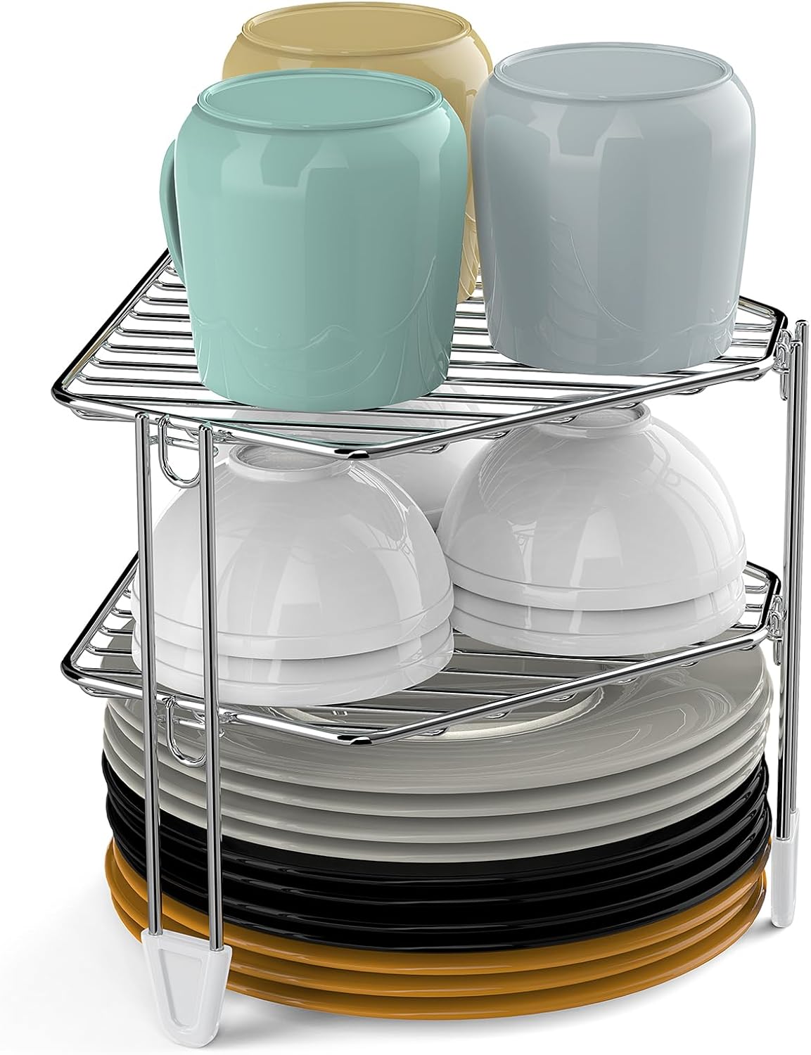 Homneat Estante esquinero de 2 niveles, estante de esquina de acero inoxidable de 12 x 10.4 x 9 pulgadas, resistente y duradero, organizador de
