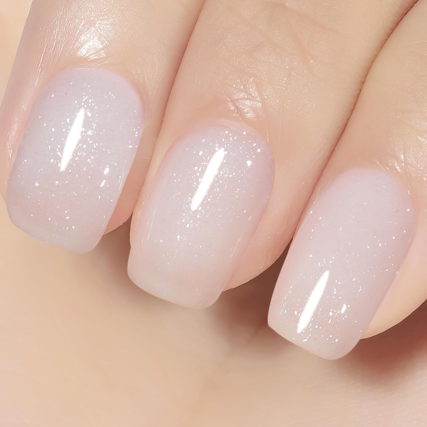 YTD Likomey Esmalte de uñas de gel con purpurina nude de 0.5 fl oz, color blanco lechoso perlado brillante gelatina translúcida neutro, holográfico,