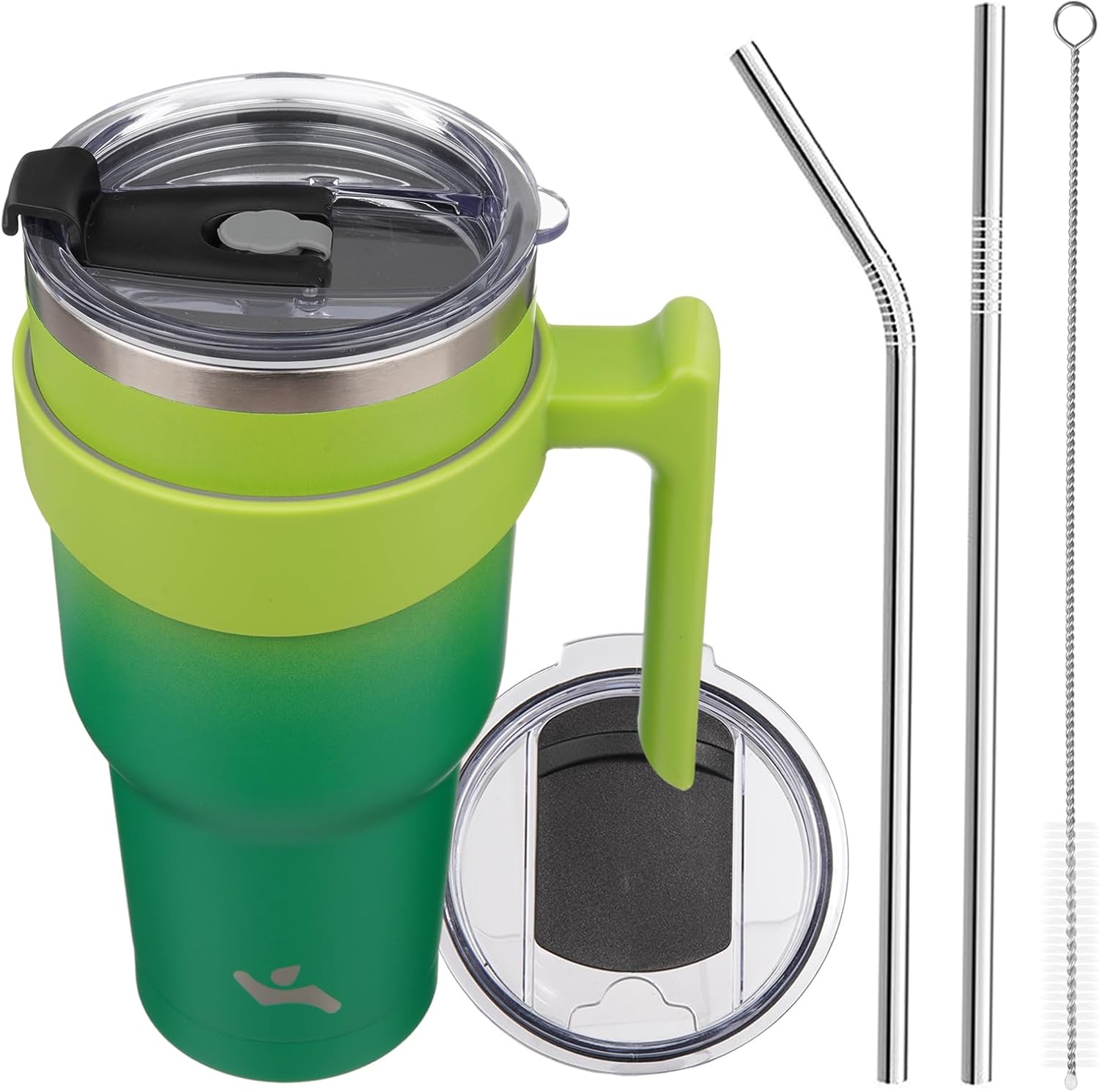 Konokyo Vaso de 40 onzas con asa y 2 pajillas, 2 tapas, botella de agua aislada de acero inoxidable al vacío, taza de viaje reutilizable, color