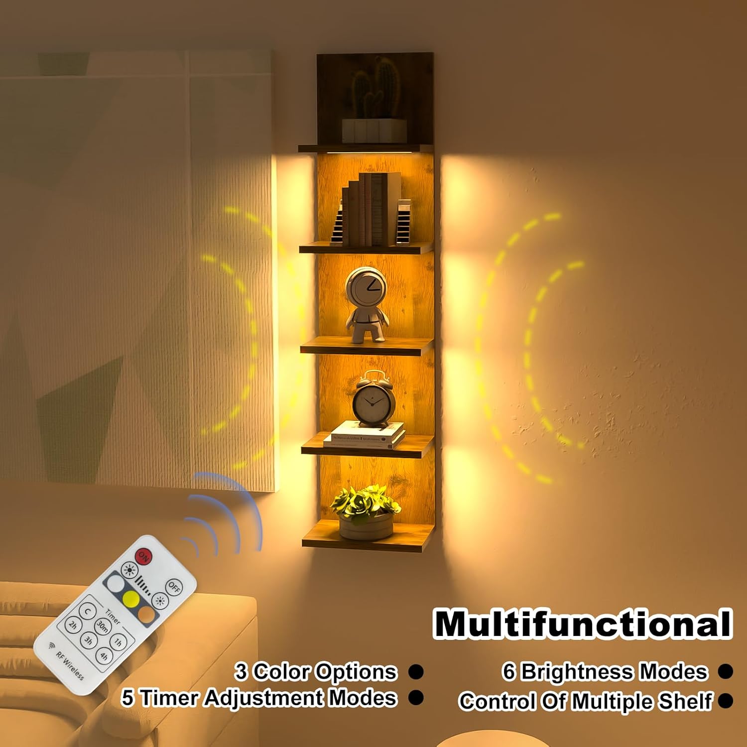 Estantes de pared de 5 niveles con luz LED, estante de columna vertical, almacenamiento flotante, organizador de decoración del hogar, estante de