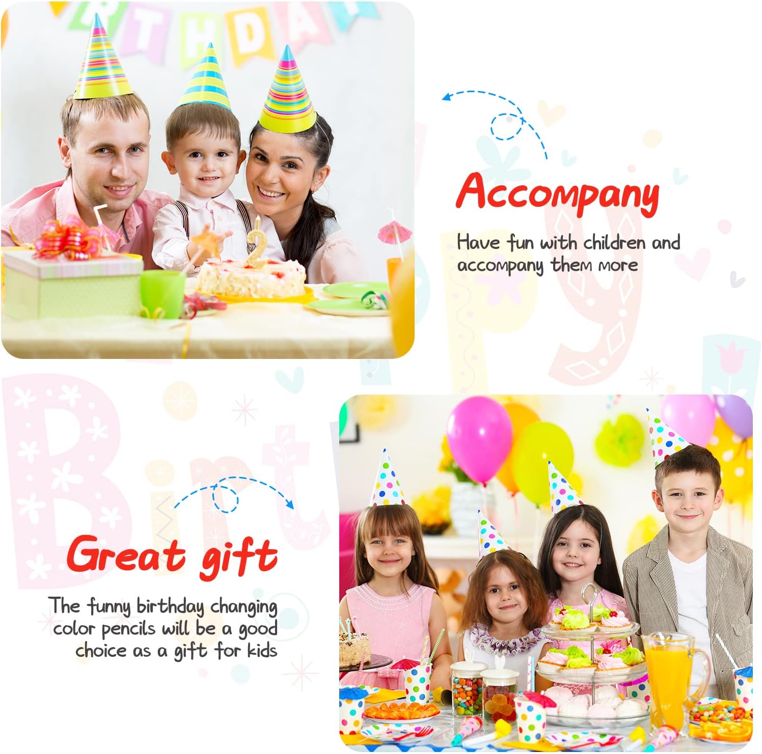 Lápices de feliz cumpleaños para estudiantes, niños, lápices que cambian de color, lápices de cumpleaños con borradores superiores, lápices de