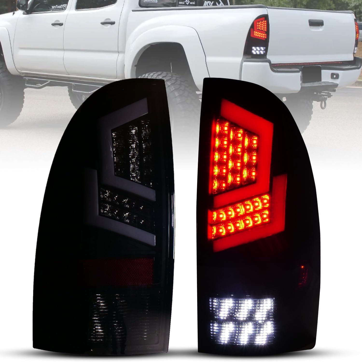 CPW Luces traseras compatibles con Toyota Tacoma Pickup Truck 2005-2015, luces traseras LED laterales izquierda y derecha, luz de señal de giro