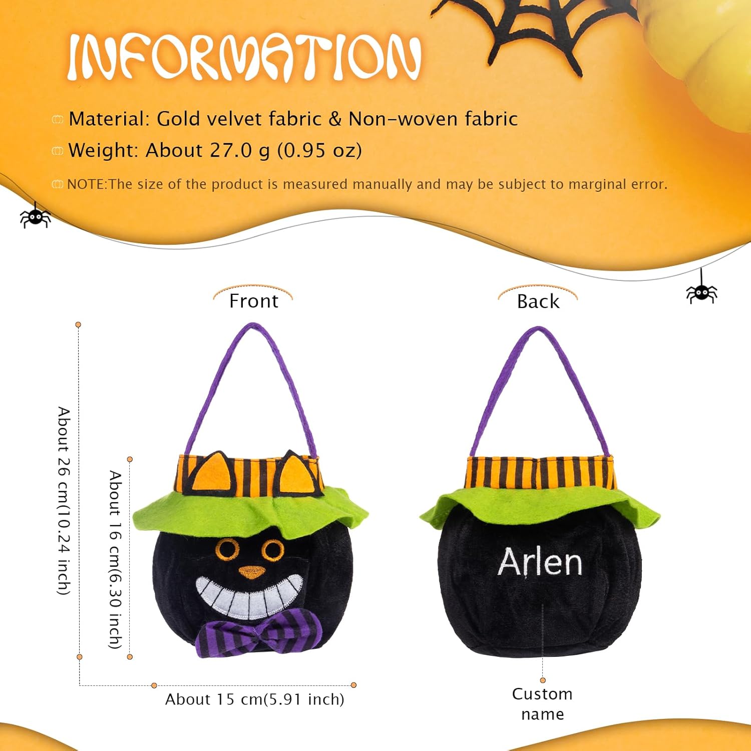 Bolsas de golosinas de Halloween personalizadas con nombre personalizado para Halloween, bolsas de golosinas para dulce o truco, bolsas de