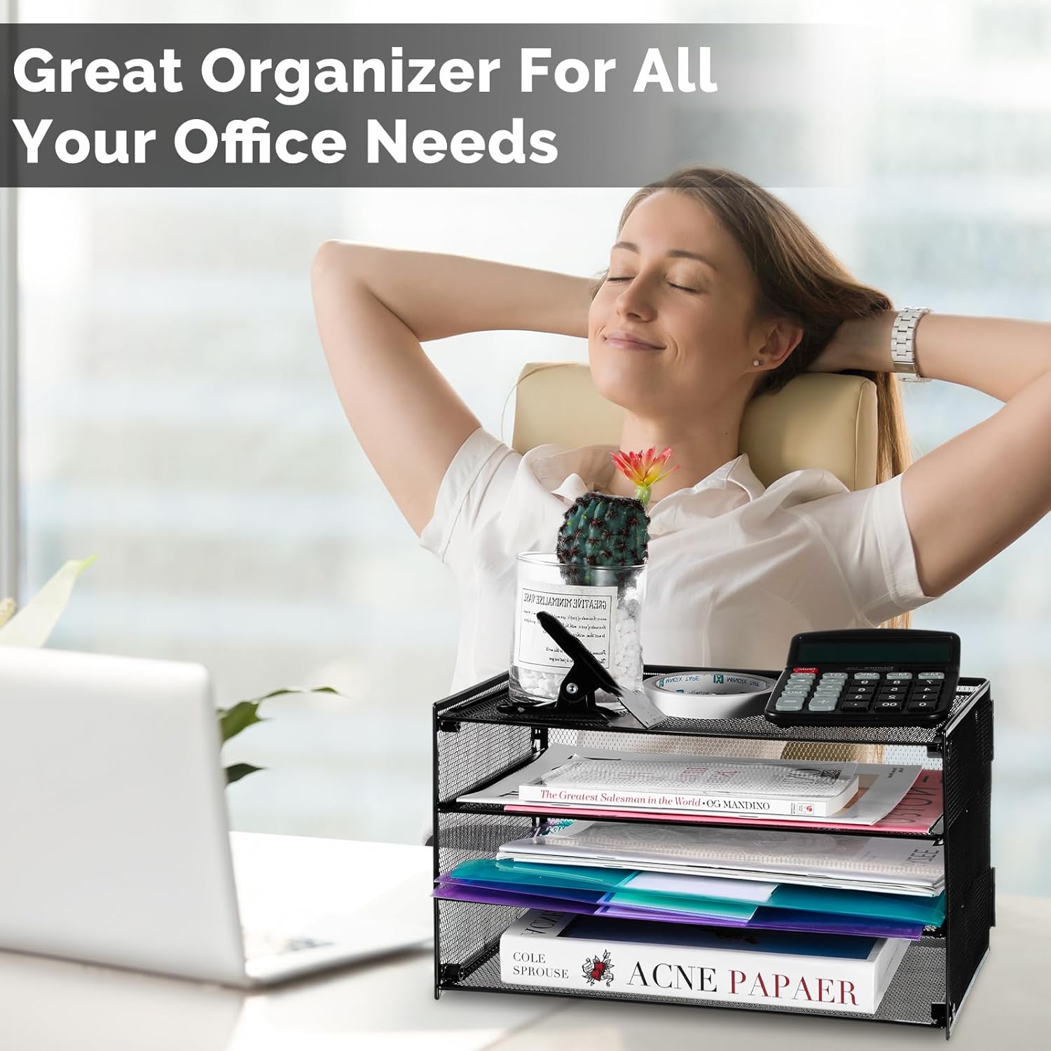 Organizador de papel de 3 niveles, organizador de papel para cartas, archivador de malla, organizador de papel de metal para escritorio,