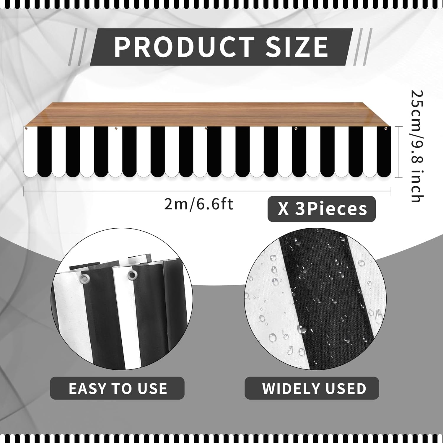 3 piezas de pancarta a rayas blancas y negras para decoración de fiesta temática de café francés, toldo, decoración de pared, telón de fondo de