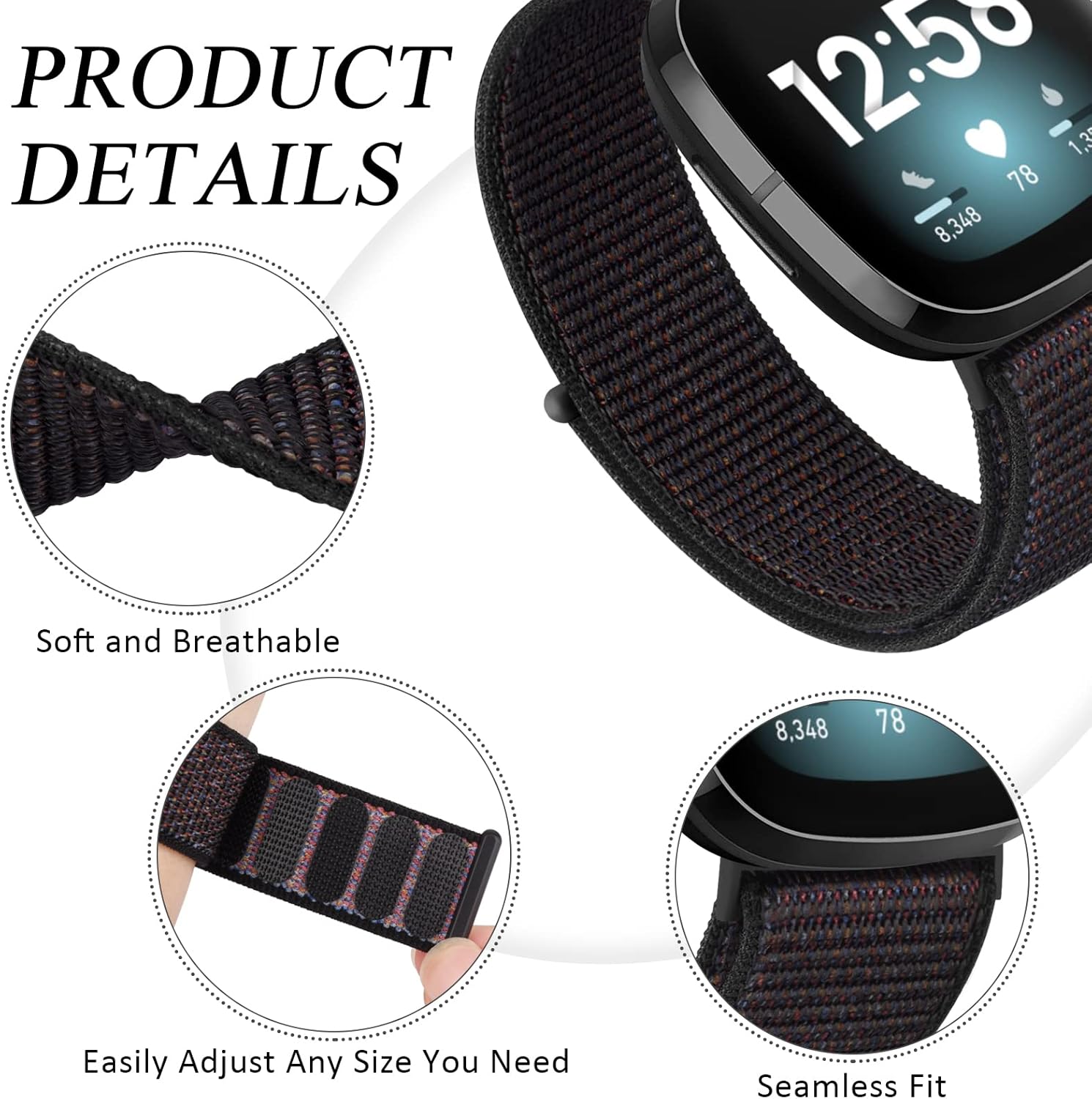Amzpas Correa de nailon para Fitbit Versa 4  Versa 3 y Fitbit Sense 2  Sense para mujeres y hombres, correa de repuesto suave y transpirable