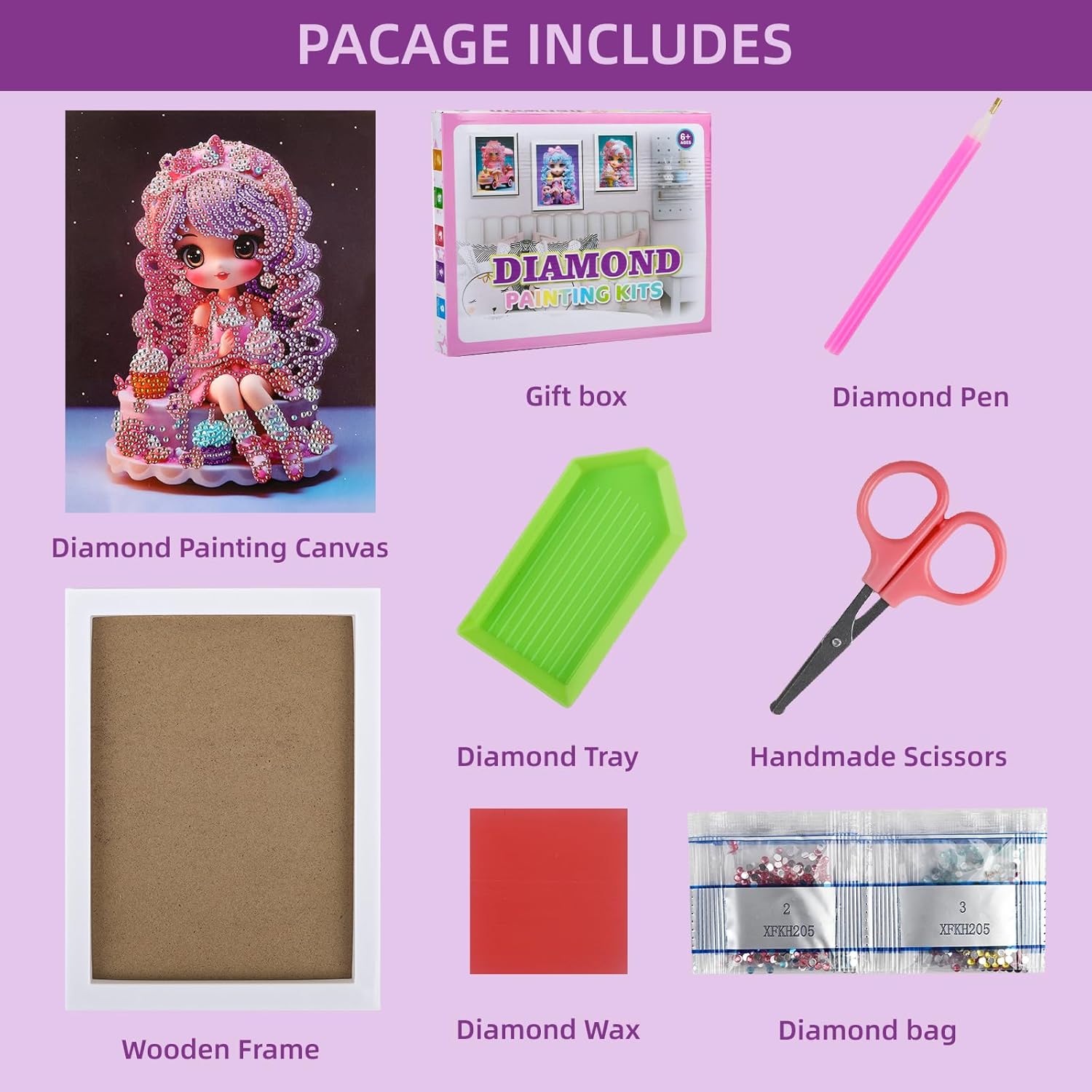 PracticeJQDEN Kits de pintura de diamantes 5D, arte de gemas para niños, kits de pintura por números con marco, kits de manualidades y puntos para