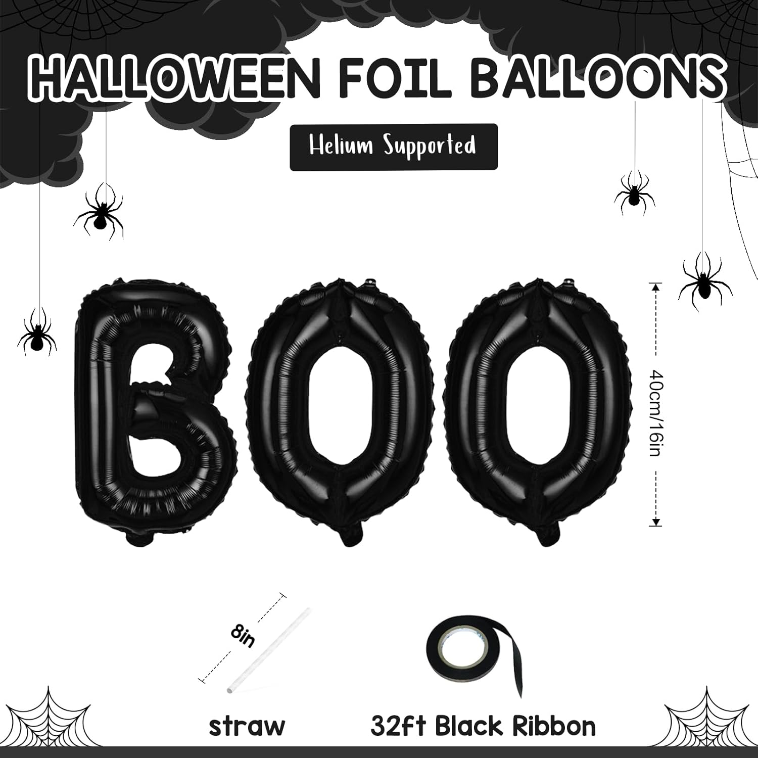 Globos de papel de aluminio de Halloween, juego de pancartas de globos negros para fiesta de Halloween, 16 pulgadas, kit de banderines para temática