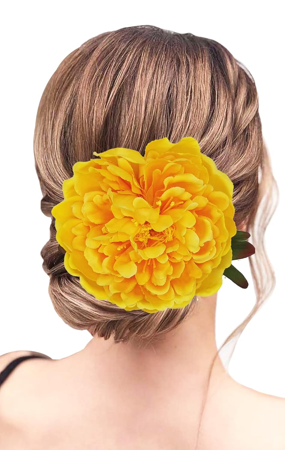 Broche de flores de peonía para el cabello, horquilla Hanfu para dama de honor, broche de flores, decoración de boda (talla única, amarillo)