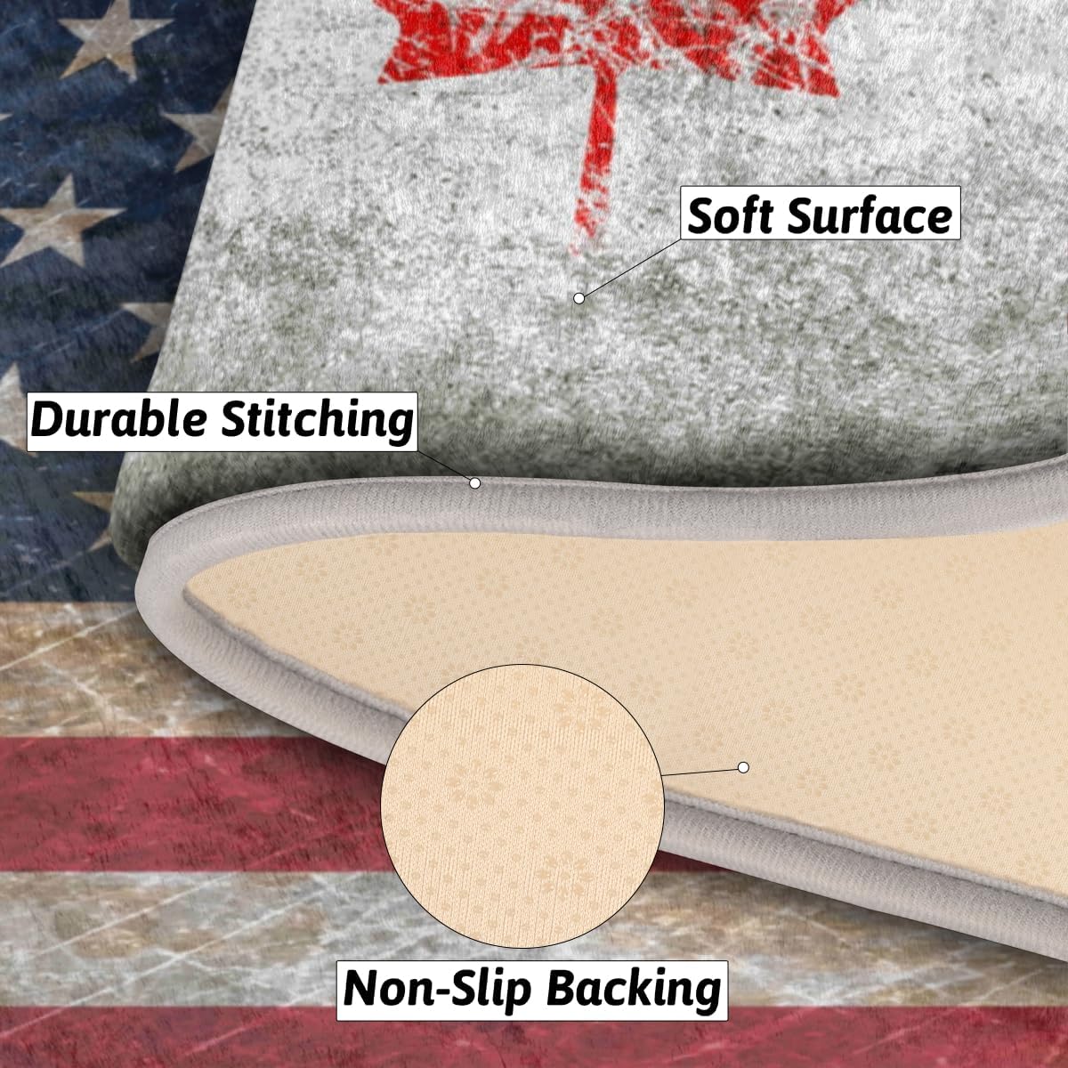 Maple American Flag Memory Foam Bathroom Rug Runner Soft Cozy Bath Rug Water Absorbent Non-Slip Bathroom Mat Thick Velvet Shower Mat Bath Mat for
