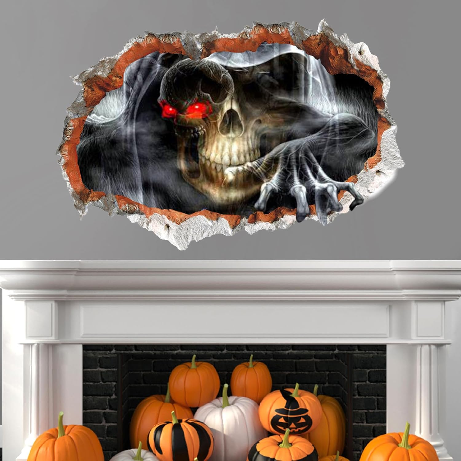 Lamkidle Calcomanías de pared de terror de Halloween, calcomanía de garra de fantasma, calcomanía 3D de romper paredes y calaveras, decoración