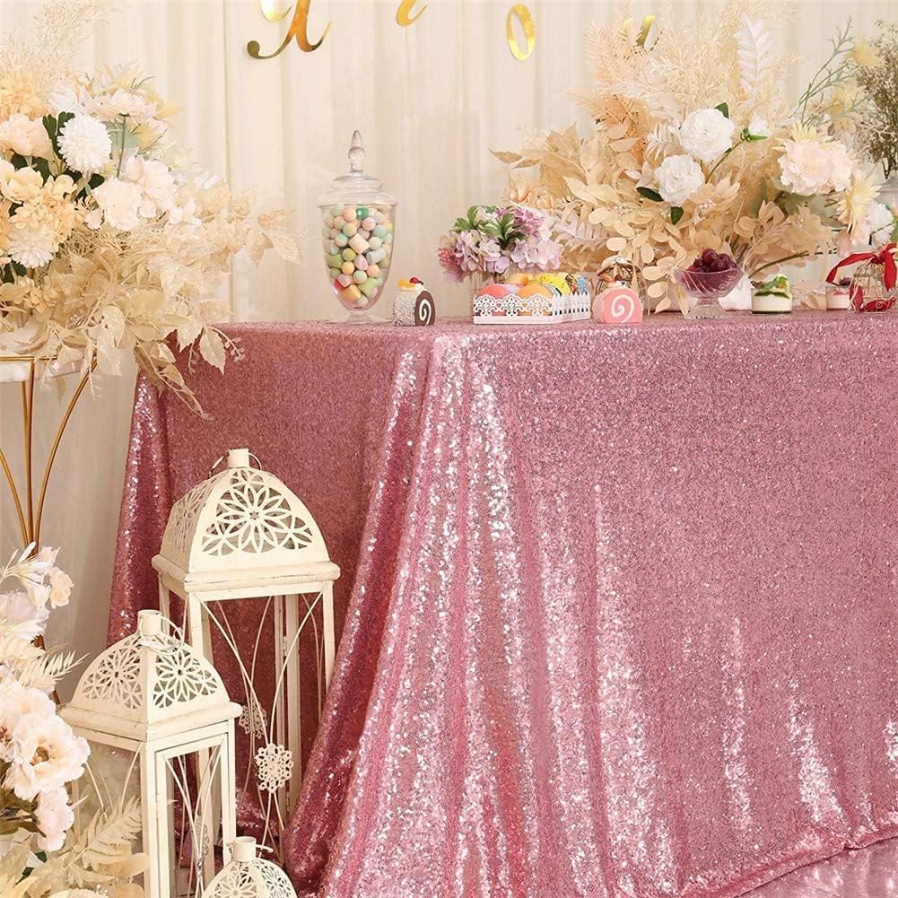 Juya Delight Mantel rectangular de lentejuelas para fiesta, cena, banquete, festival, boda, aniversario, exposición, mesa de postre, rosa fucsia, 60