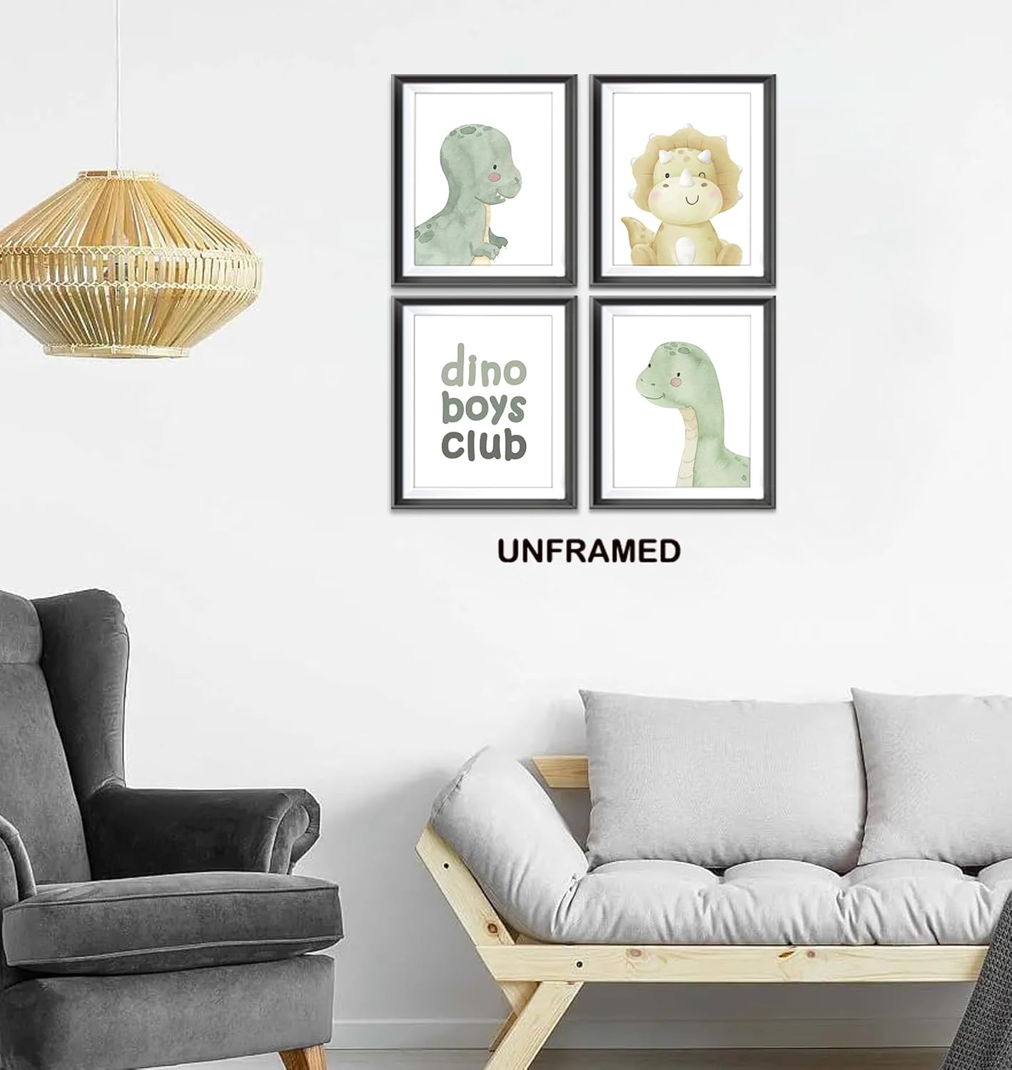 AEHIE Dino – Póster de acuarela para niños, niños, habitación de niños, habitación de juegos, decoración de habitación de juegos, decoración de