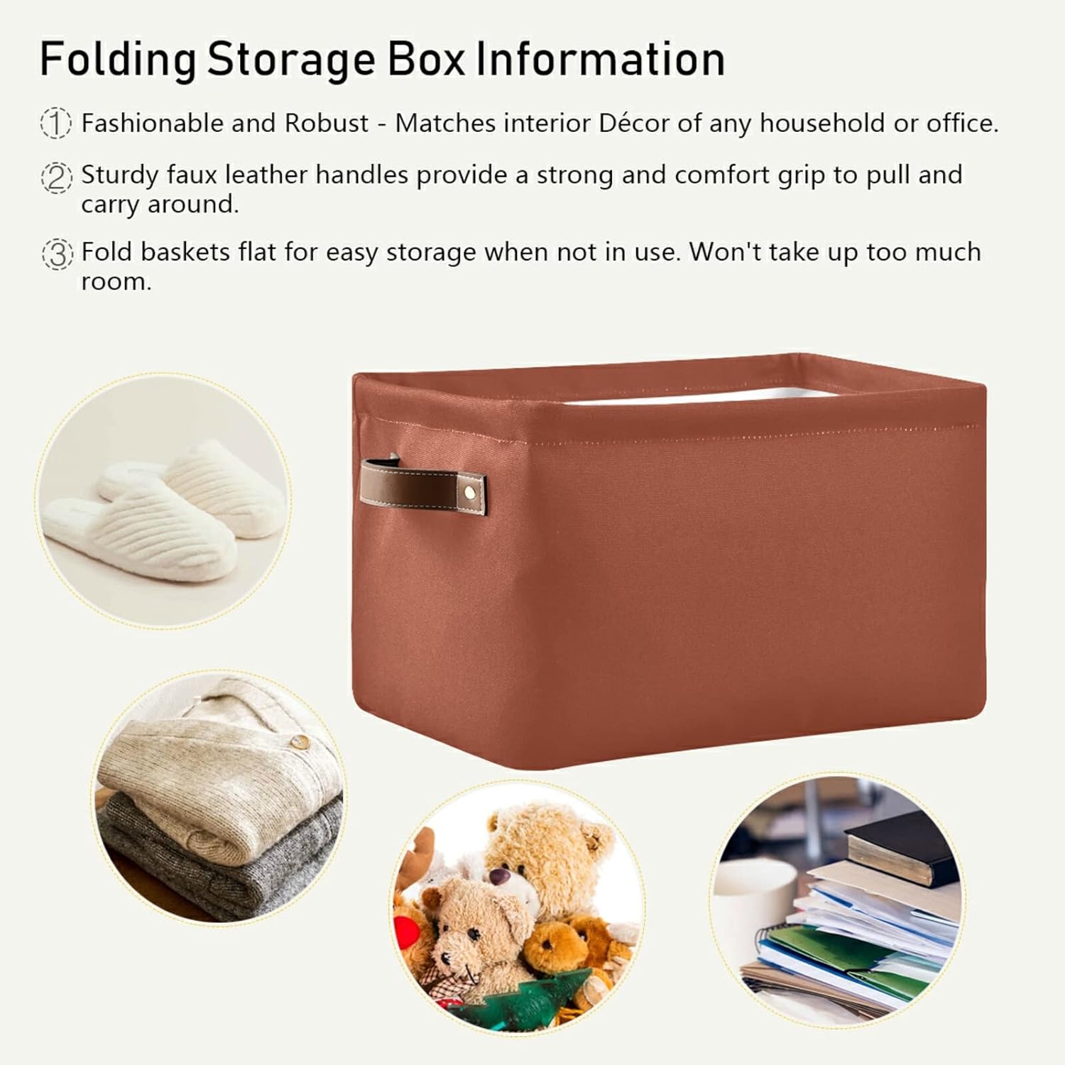 xigua Cesta de almacenamiento de color sólido con asa, cubo de almacenamiento grande plegable para estantes, armario, dormitorio, sala de estar, 1