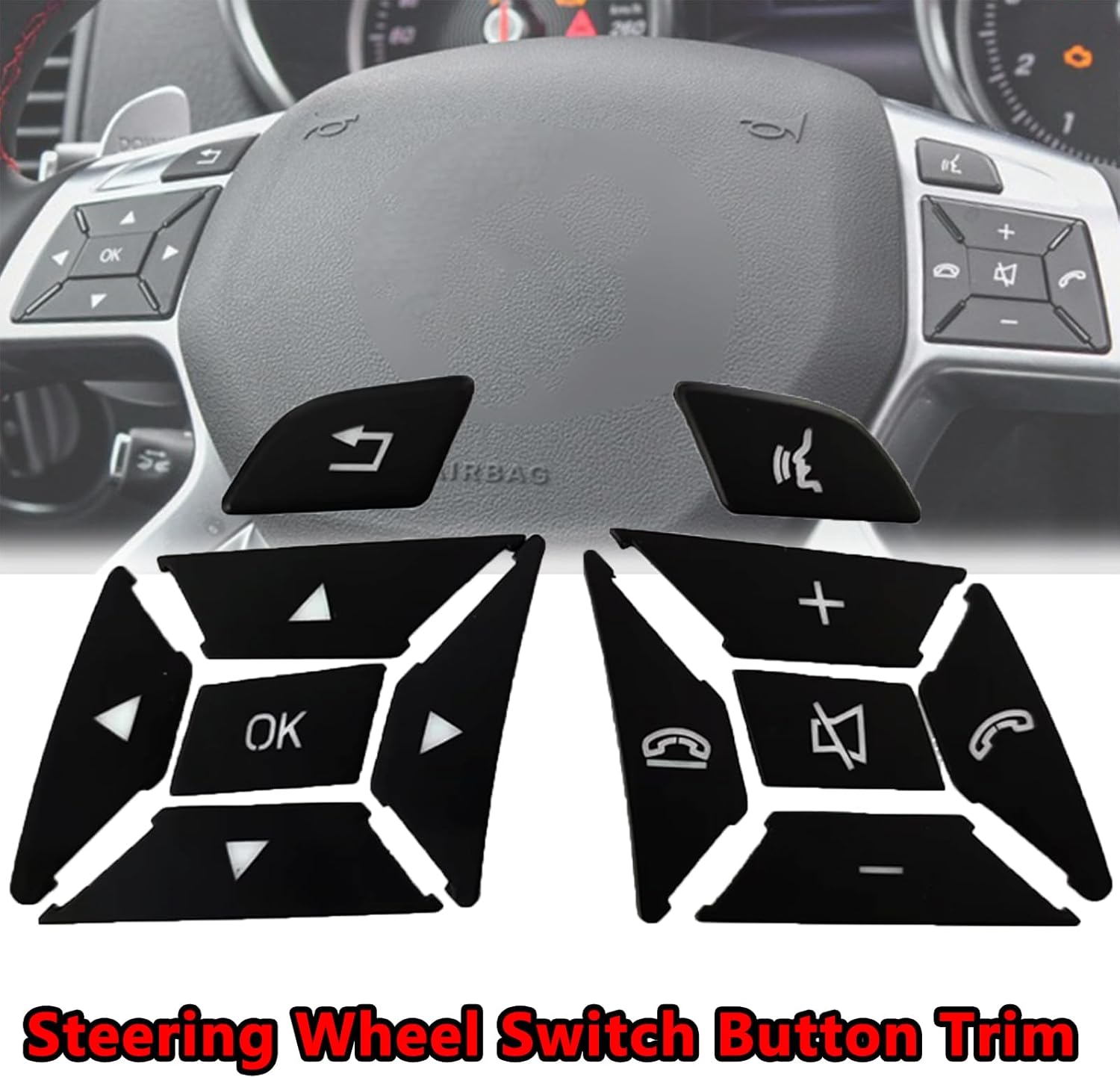 12 unids negro volante botones cubierta decoración interior ajuste reemplazo para Mercedes-Benz Accesorios A B C E SLK SL ML GL ClA GlA W176 W212