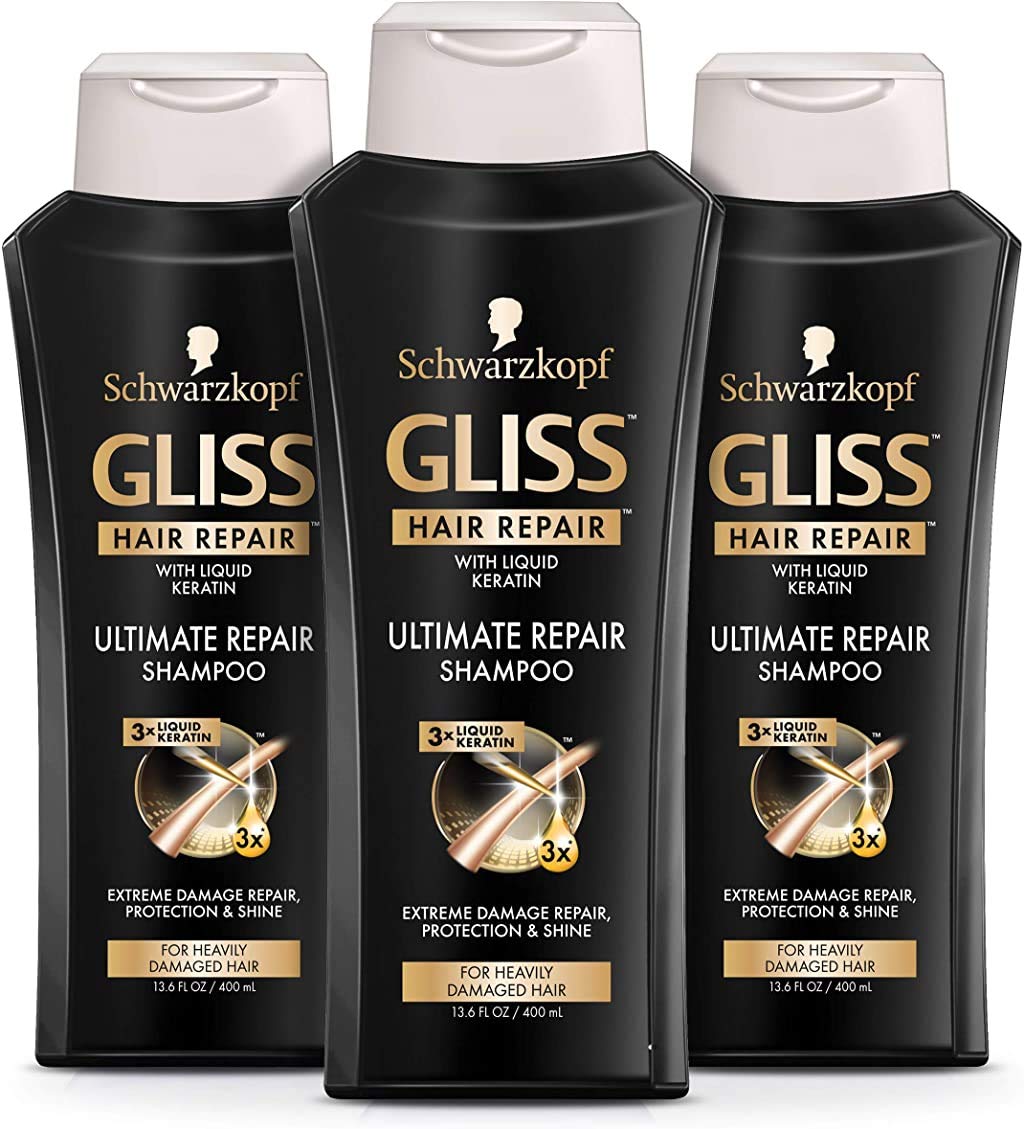 GLISS Champú reparador de cabello, reparación definitiva para cabello muy dañado, 13.6 onzas (paquete de 3)
