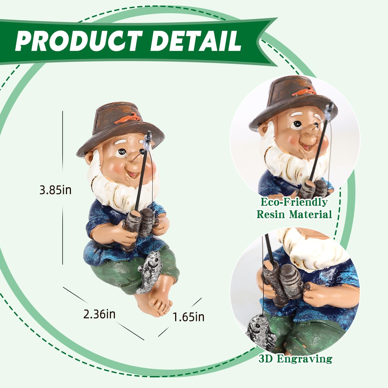 Estatua de gnomos de jardín de pesca, figuras de pescador para jardín al aire libre, divertidas decoraciones de escultura de gnomos de jardín para