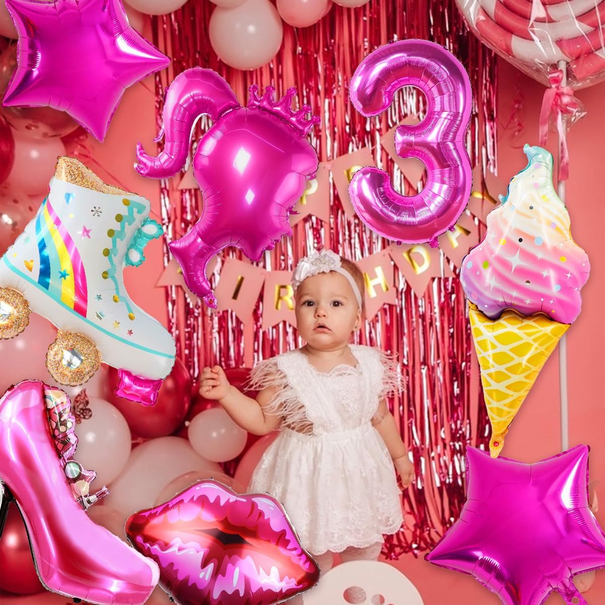 9 piezas de globos de color rosa intenso, decoraciones de cumpleaños para niñas y niñas, fiesta temática de princesa rosa, fiesta temática de baby