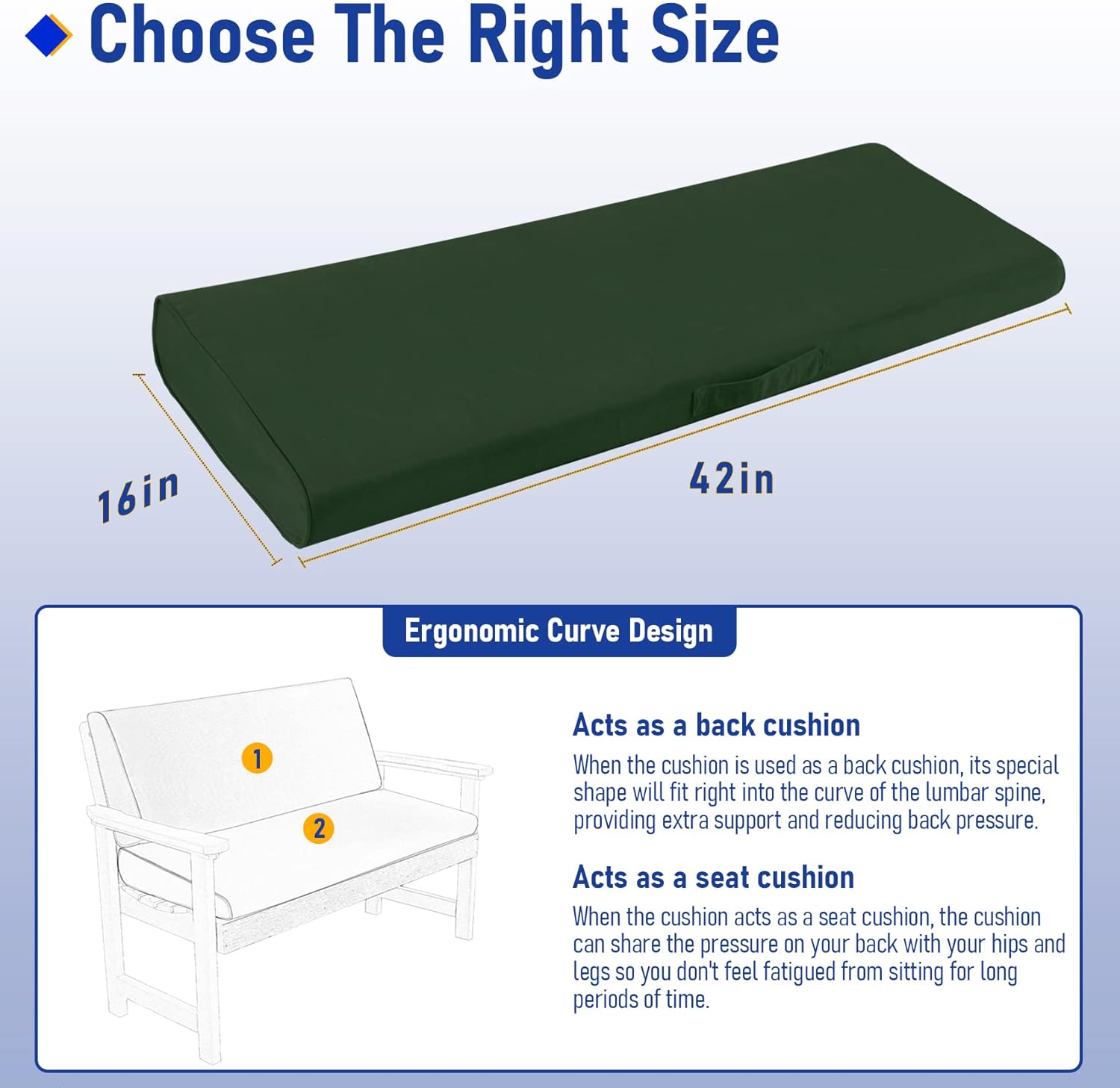 ROFIELTY Cojines de banco para exteriores. Cojines de asiento de 42 x 16 pulgadas, cojín de asiento y respaldo de doble propósito, cojines de sofá
