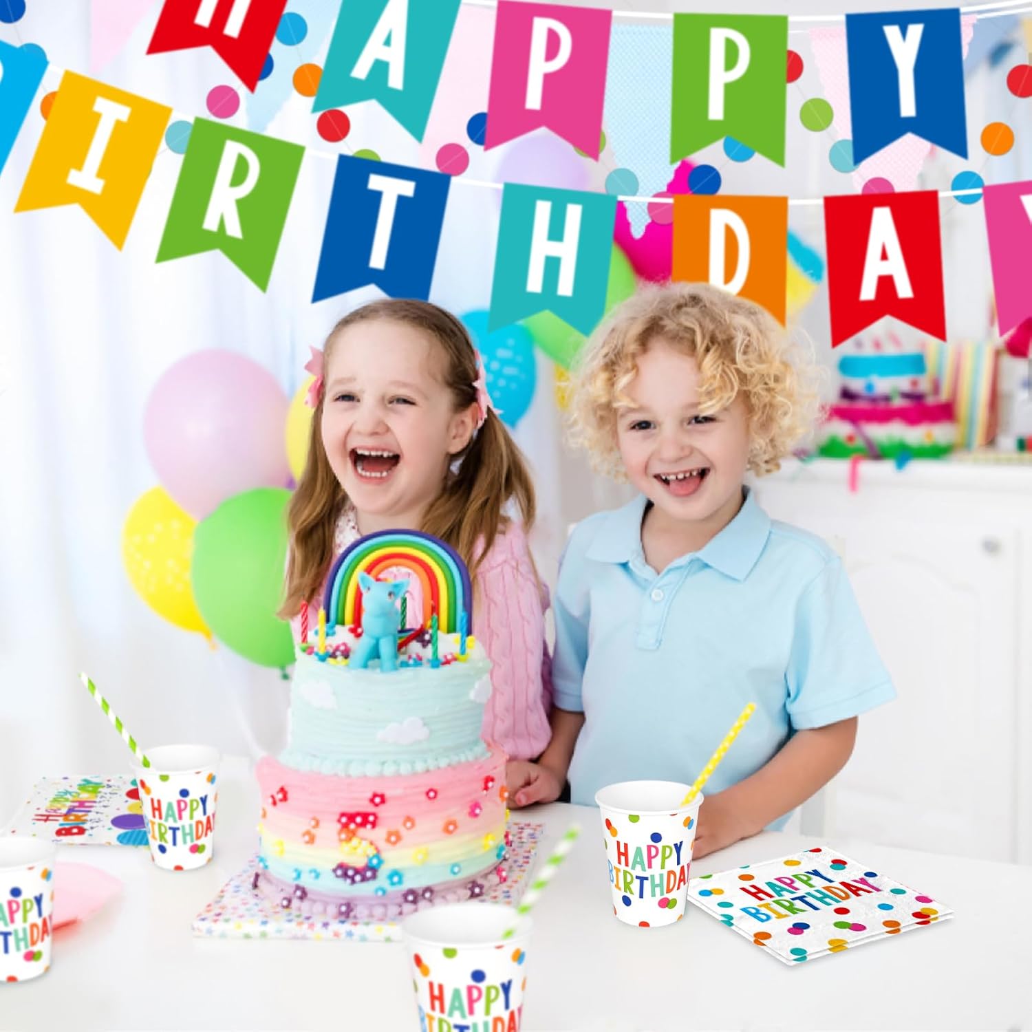 Decoraciones de feliz cumpleaños juego de suministros de fiesta de feliz cumpleaños con diseño de puntos de cumpleaños, incluye platos de cumpleaños