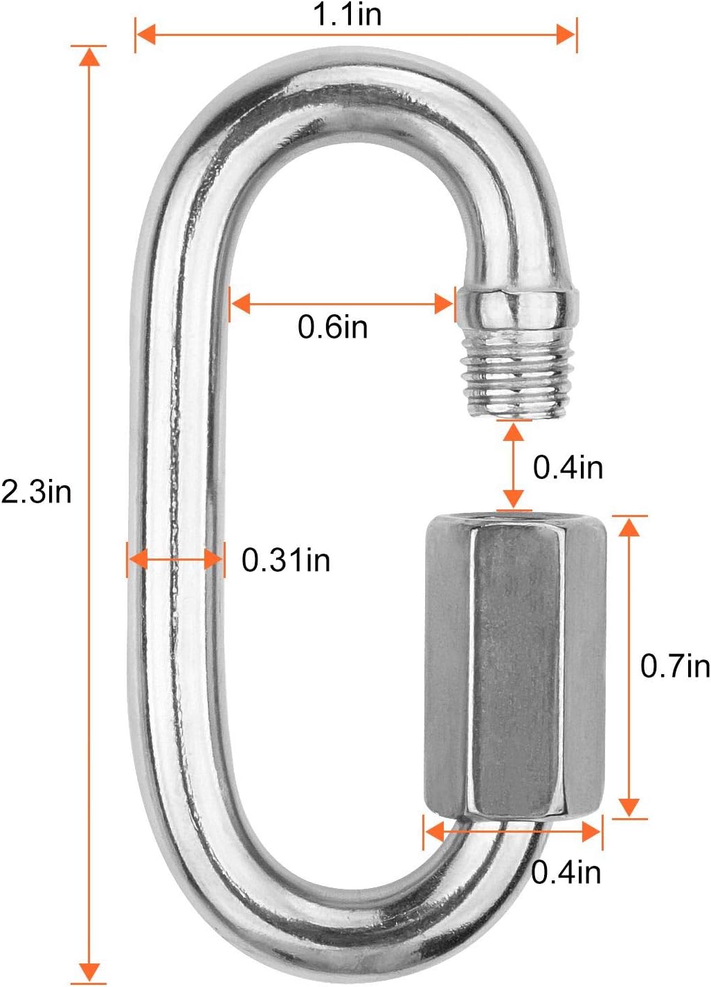 Paquete de 16 mosquetones de bloqueo ovalado M6 de acero inoxidable, clips de mosquetón resistentes de 14 pulgadas, eslabones de cadena rápida de