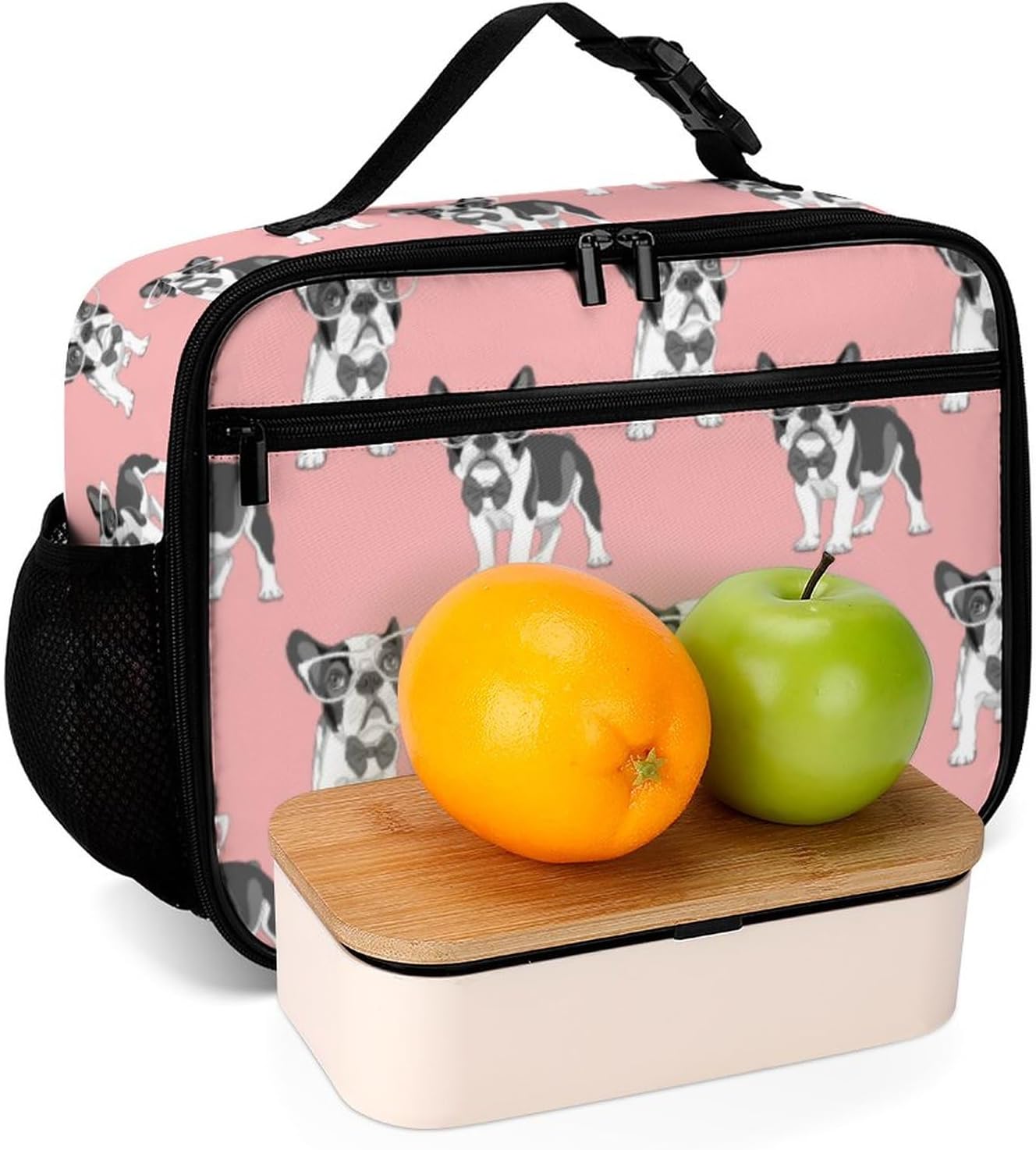 Lindos cachorros de bulldog francés reutilizable, lonchera aislada, bolsa enfriadora, contenedor de comida para mujeres, niños, escuela, camping,