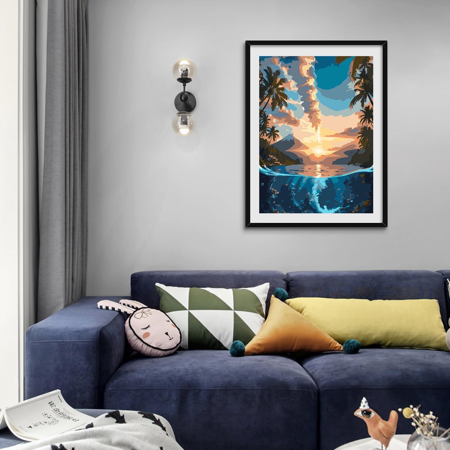 QUITEDEW Pintura por números para adultos principiantes, mar, volcán, pintura por números, pintura de paisaje por números, pintura de paisaje para