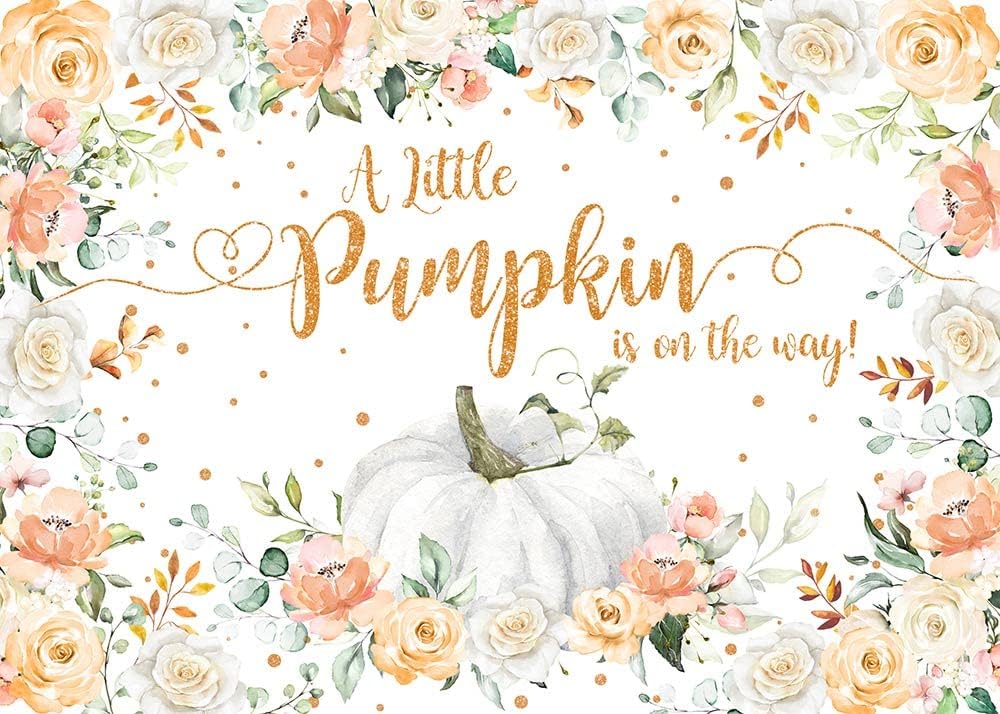 Mocsicka Telón de fondo de calabaza otoñal para baby shower, decoración de fiesta de otoño con texto en inglés “A Little Pumpkin is on The Way”,