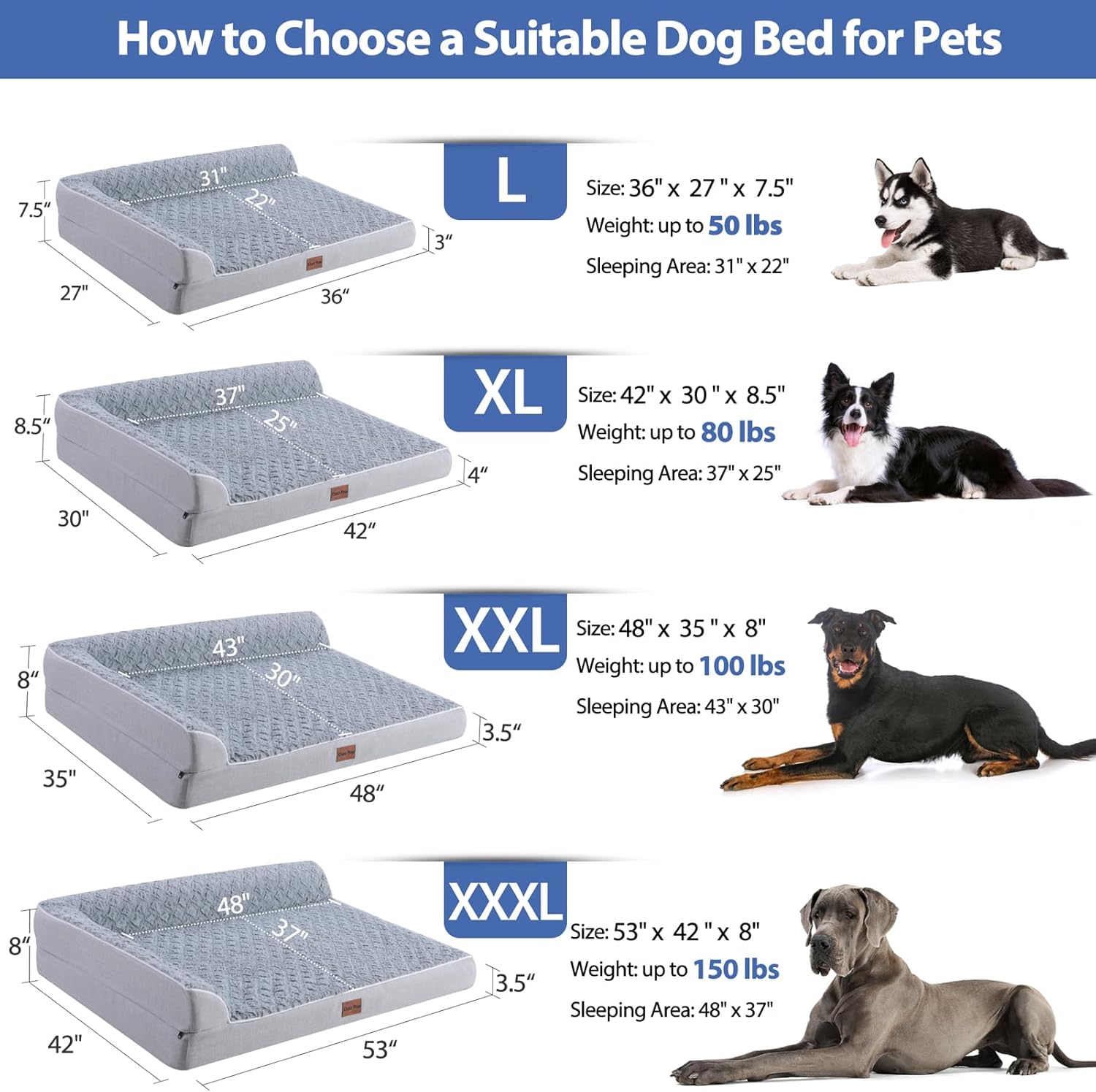 Chez Paw Cama ortopédica para perros extra grandes, camas para perros XL con cómodos refuerzos, cama impermeable extragrande para perros con funda