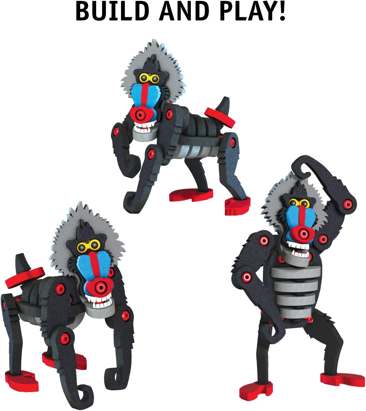 Bloco Toys Mandrill  Juguete STEM  Mono de la selva, simio, primate  Juego de construcción de construcción de bricolaje (53 piezas)