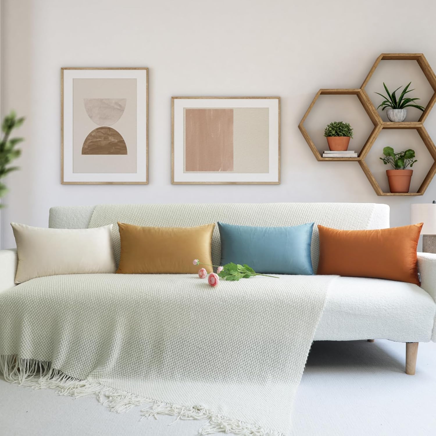 MEKAJUS Juego de 4 fundas de almohada decorativas de 12 x 20 pulgadas, fundas de almohada decorativas de terciopelo suave, almohadas para sala de