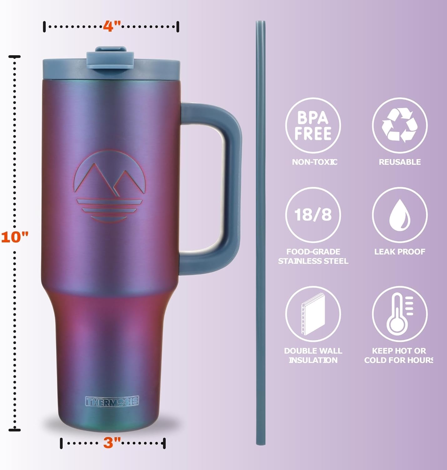 Vaso de 40 oz con asa y popote  Vaso a prueba de fugas con popote aislado taza de viaje para portavasos  Botella de agua de 40 oz con popote de