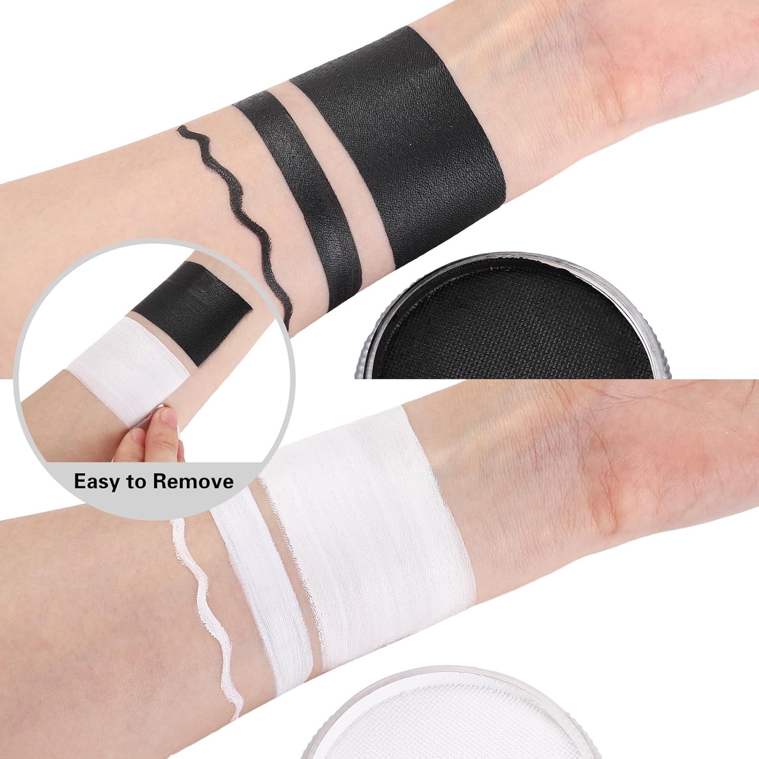 Pintura facial negra y blanca de payaso con 3 pinceles de pintura, paleta de maquillaje SFX a base de agua para niños y adultos, pintura facial no
