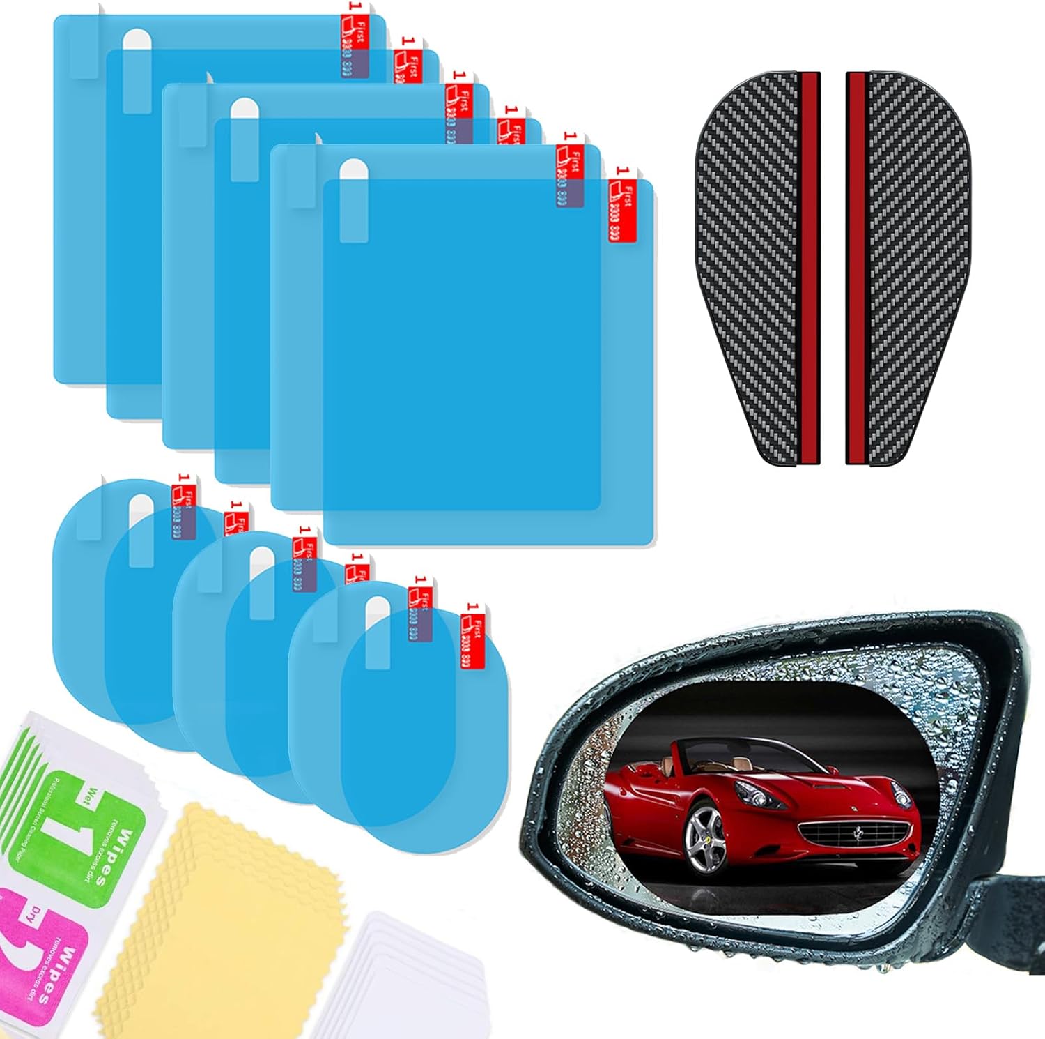 Juego de 14 películas impermeables para espejo de automóvil, 12 piezas de película impermeable para espejo lateral de automóvil, 2 unidades,