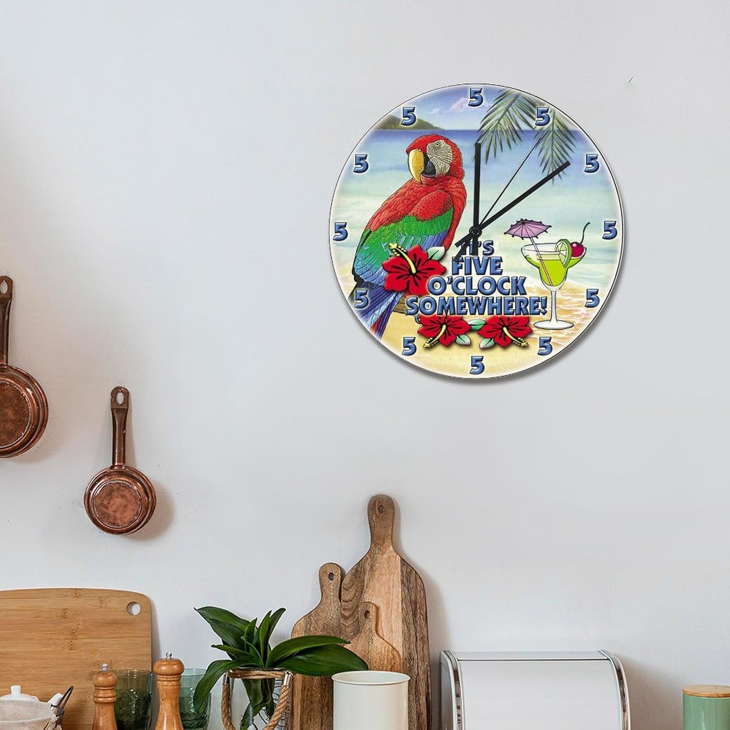 ArogGeld Reloj de pared de playa tropical en algún lugar, reloj de pared redondo de 15 pulgadas, funciona con pilas, silencioso, sin tictac, reloj