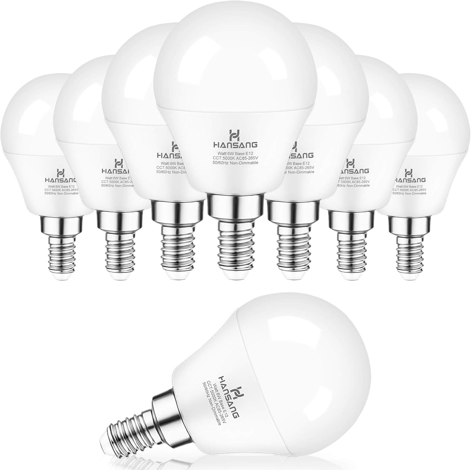 hansang Bombilla LED E12 de 5000 K, luz diurna, paquete de 8 bombillas para ventilador de techo, bombillas LED de candelabro A15 para candelabro,