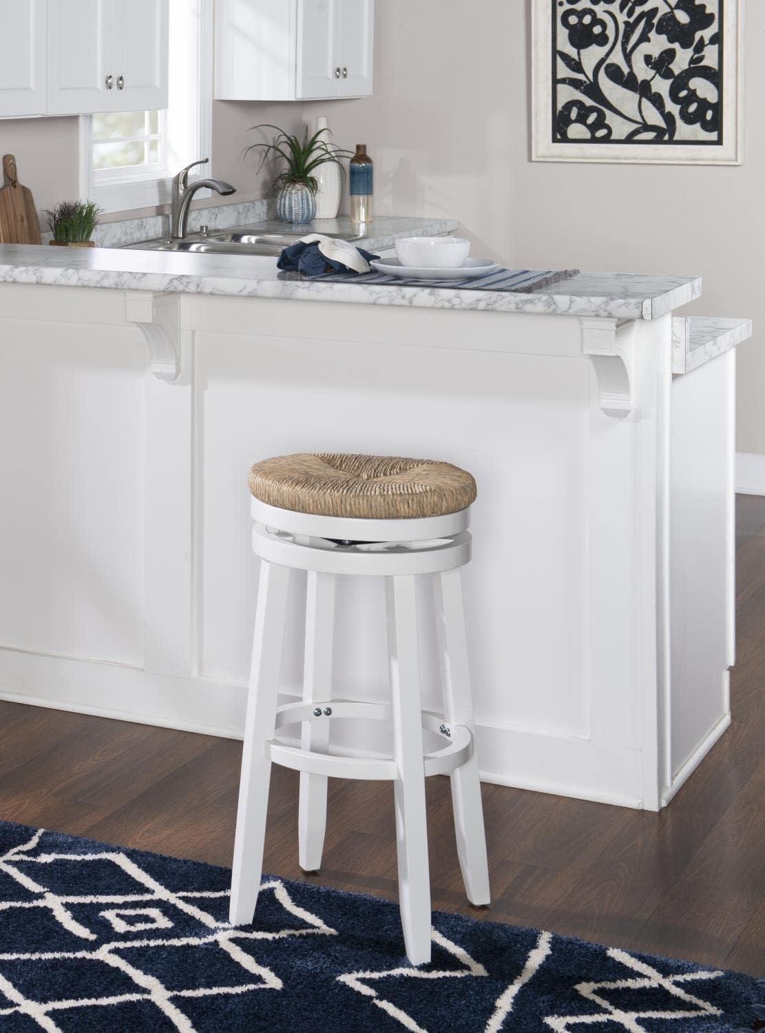 Powell Furniture Linon Morgan – Taburete giratorio de madera de 31.6 pulgadas, color blanco