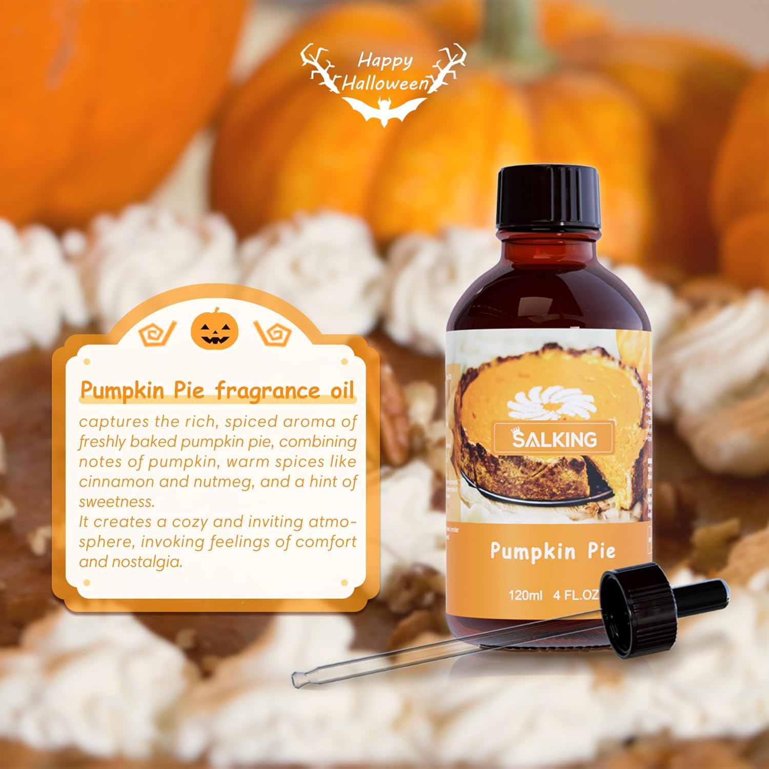 SALKING Aceite aromático de pastel de calabaza, 4.1 fl oz (4 onzas líquidas), aceites esenciales de alta calidad para difusor, aromas de velas para