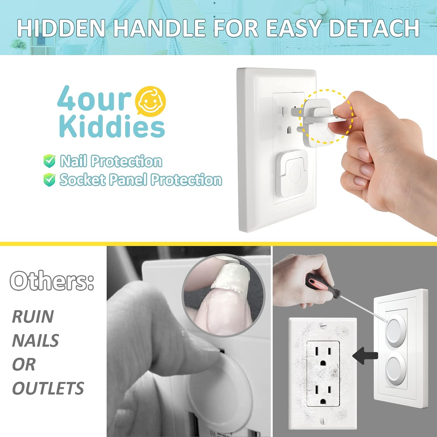 4our Kiddies Cubiertas de toma de corriente a prueba de bebés (paquete de 60) – Protectores de enchufe eléctrico de seguridad infantil para evitar
