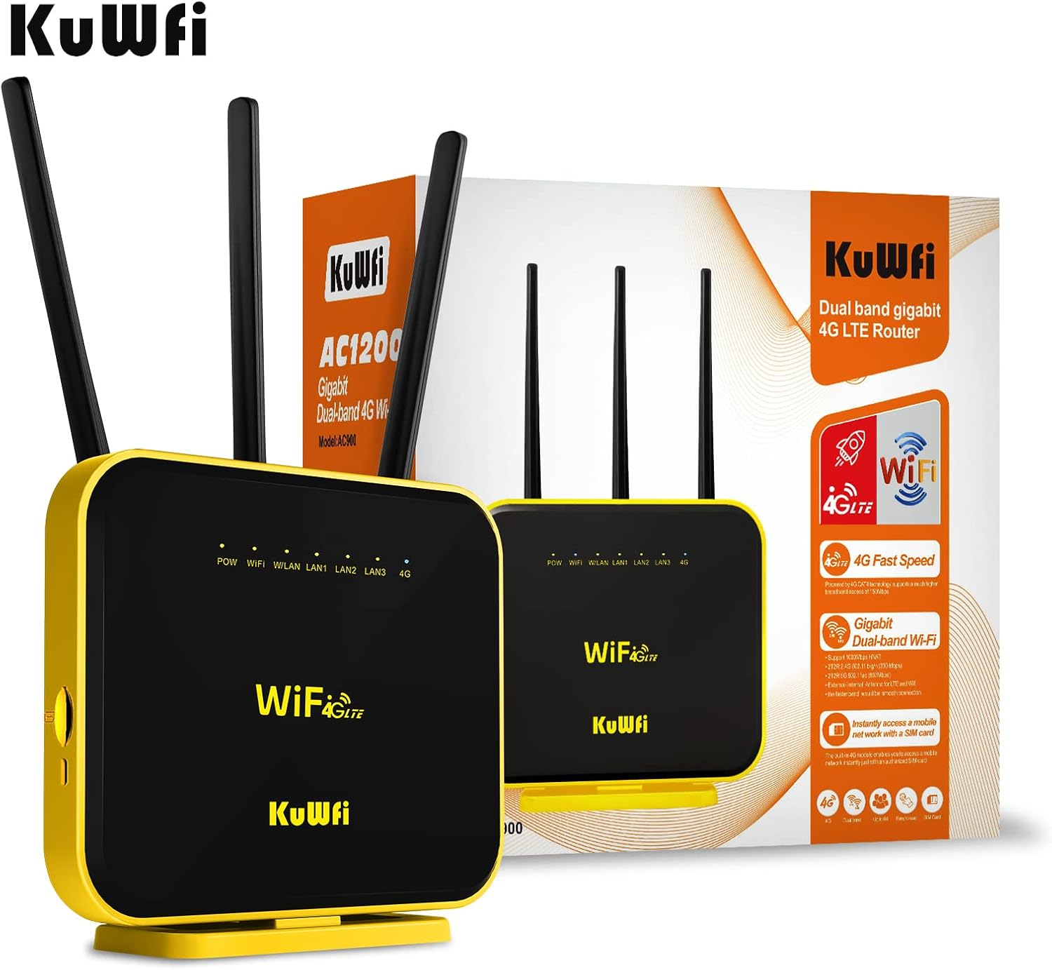 KuWFi Router 4G LTE Cat12 1200Mbps Dual Band Gigabit WiFi Celular Cloud SIM Router Antena externa con datos de 2 GB de largo alcance inalámbrico LTE