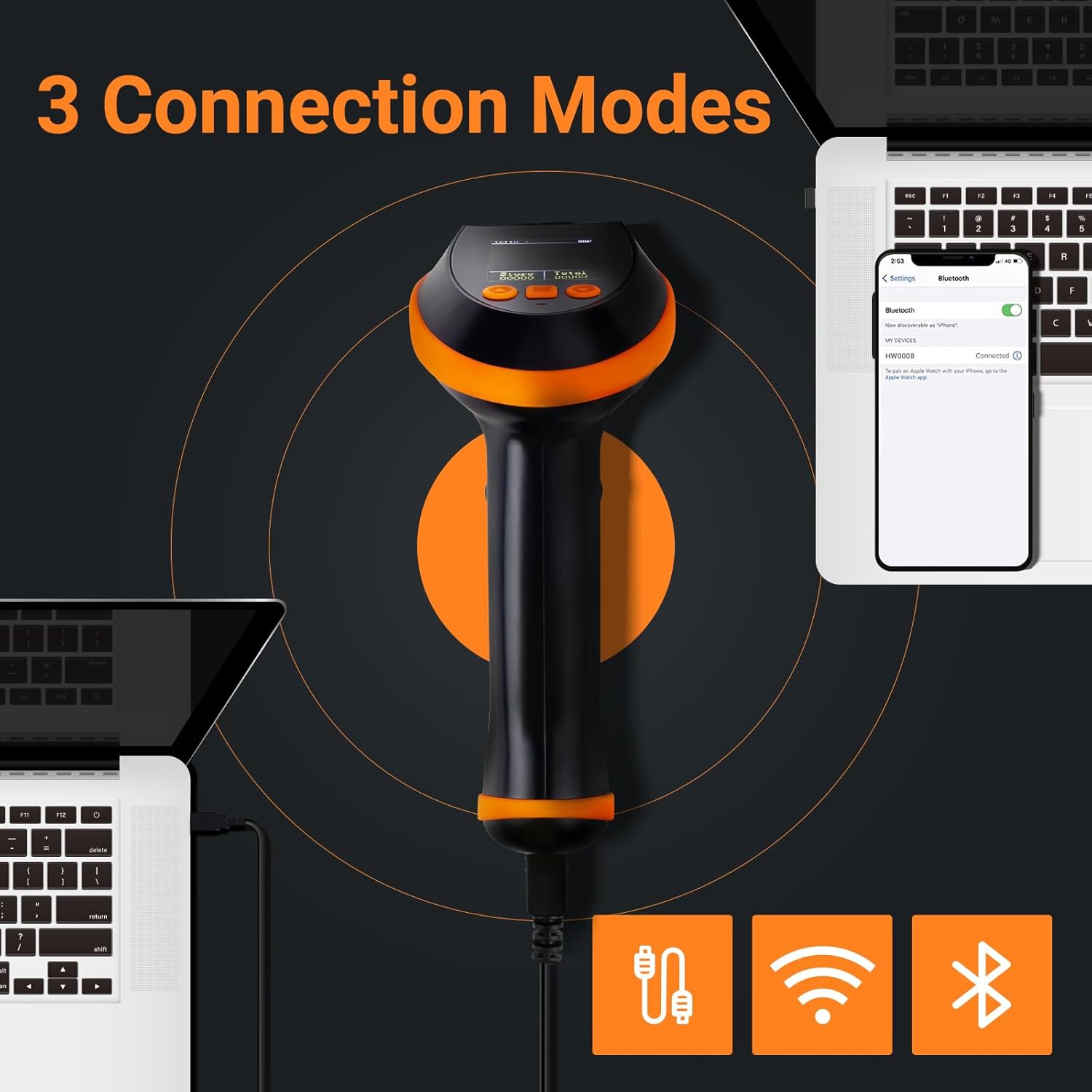 Tera Escáner de código de barras con pantalla de ajuste digital y teclado, versión Pro velocidad de escaneo extra rápida, funciona con Bluetooth