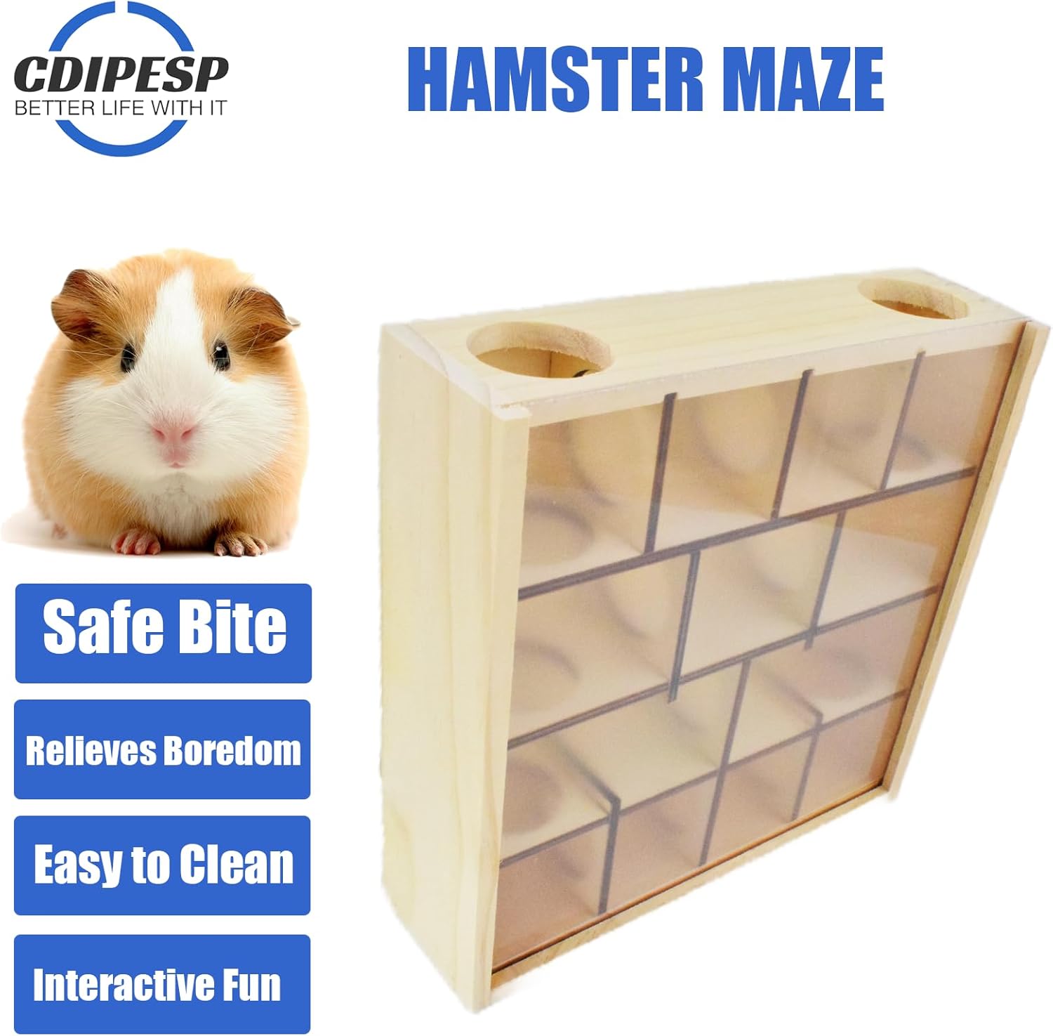 Laberinto de madera para hámster con cubierta acrílica transparente, multicámara, escondite de hámster, juguetes de hámster, laberinto de jerbos