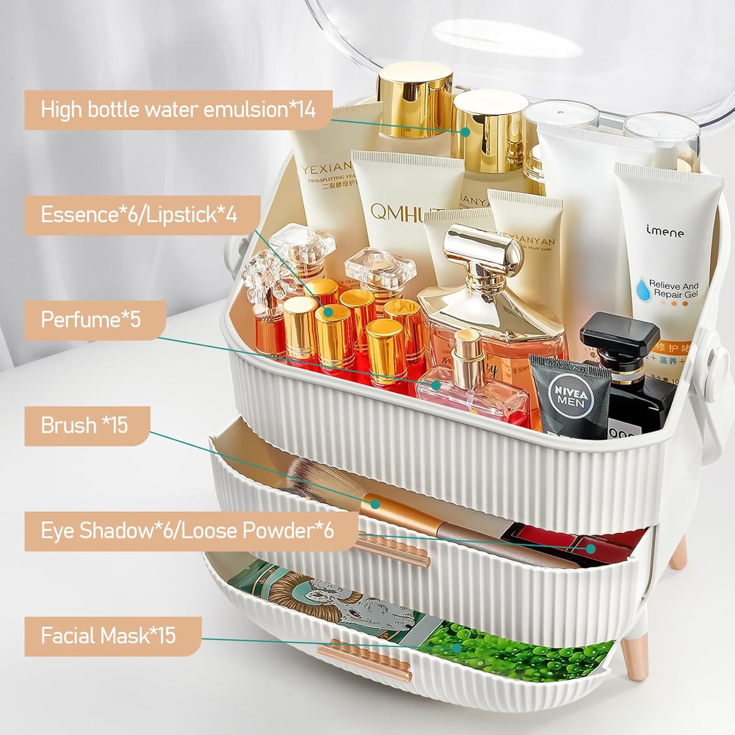 IGDMM Preppy Makeup Organizers,Skincare Organizer for College Students,Portable Cosmetic Organizer Makeup Caddy for Dorm,Bathroom,Dresser Cosmetic