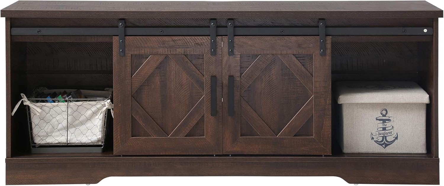 WAMPAT Gabinete de barra de café con puertas corredizas de granero, aparador de mesa de consola con almacenamiento, para sala de estar, comedor,